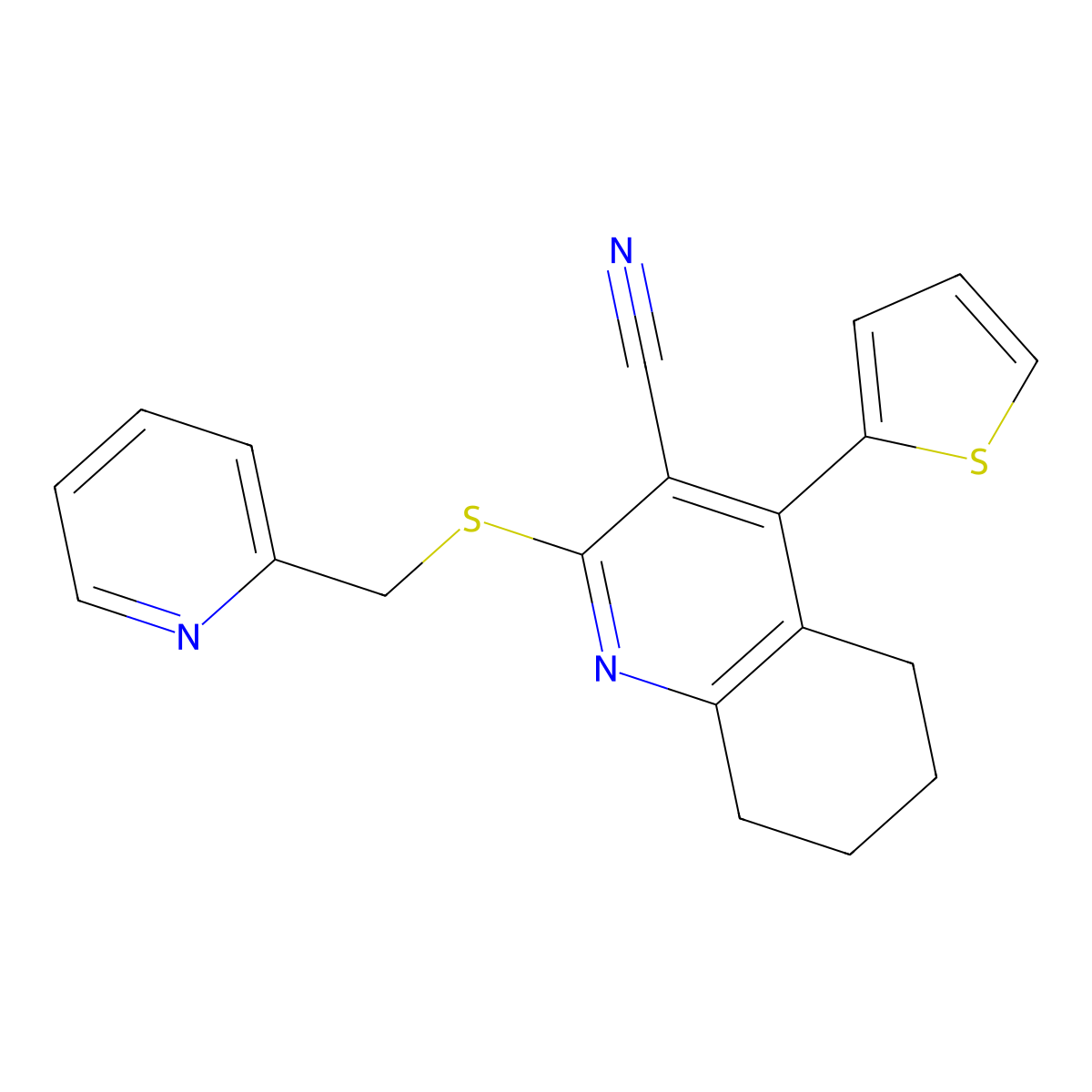 2-(Pyridin-2-ylmethylsulfanyl)-4-thiophen-2-yl-5,6,7,8-tetrahydroquinoline-3-carbonitrile molecular structure, CAS 309927-17-1