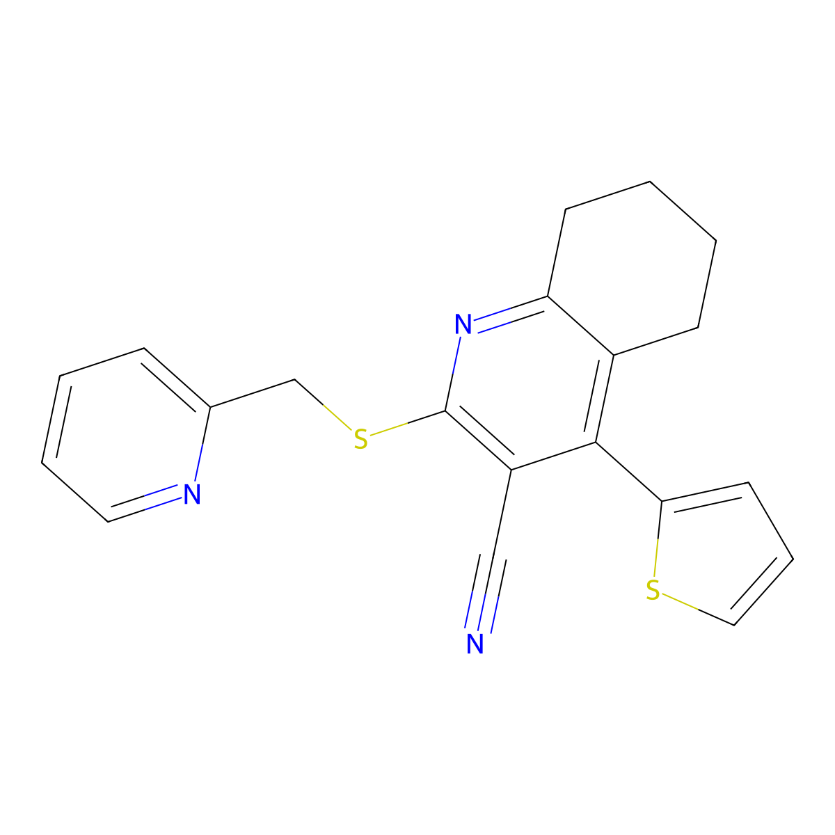 2-(Pyridin-2-ylmethylsulfanyl)-4-thiophen-2-yl-5,6,7,8-tetrahydroquinoline-3-carbonitrile molecular structure, CAS 309927-17-1