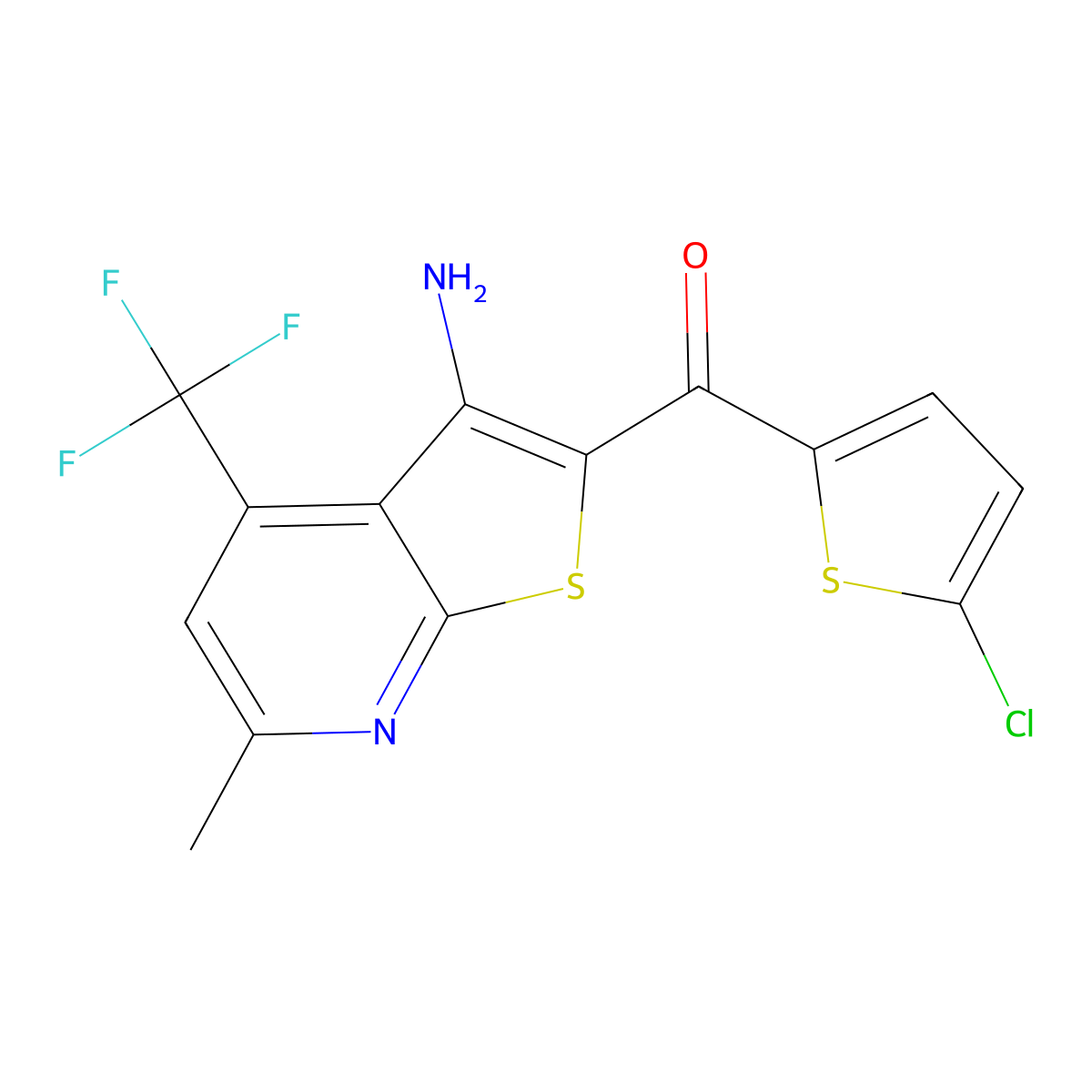 [3-Amino-6-methyl-4-(trifluoromethyl)thieno[2,3-b]pyridin-2-yl]-(5-chlorothiophen-2-yl)methanone molecular structure, CAS 309927-19-3