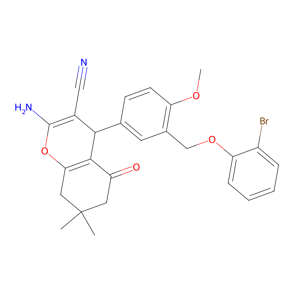 2-amino-4-{3-[(2-bromophenoxy)methyl]-4-methoxyphenyl}-7,7-dimethyl-5-oxo-5,6,7,8-tetrahydro-4H-chromene-3-carbonitrile molecular structure, CAS 309927-28-4