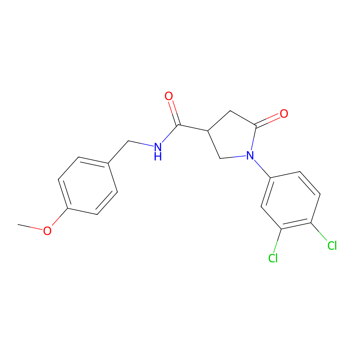 1-(3,4-dichlorophenyl)-N-(4-methoxybenzyl)-5-oxopyrrolidine-3-carboxamide molecular structure, CAS 309928-63-0