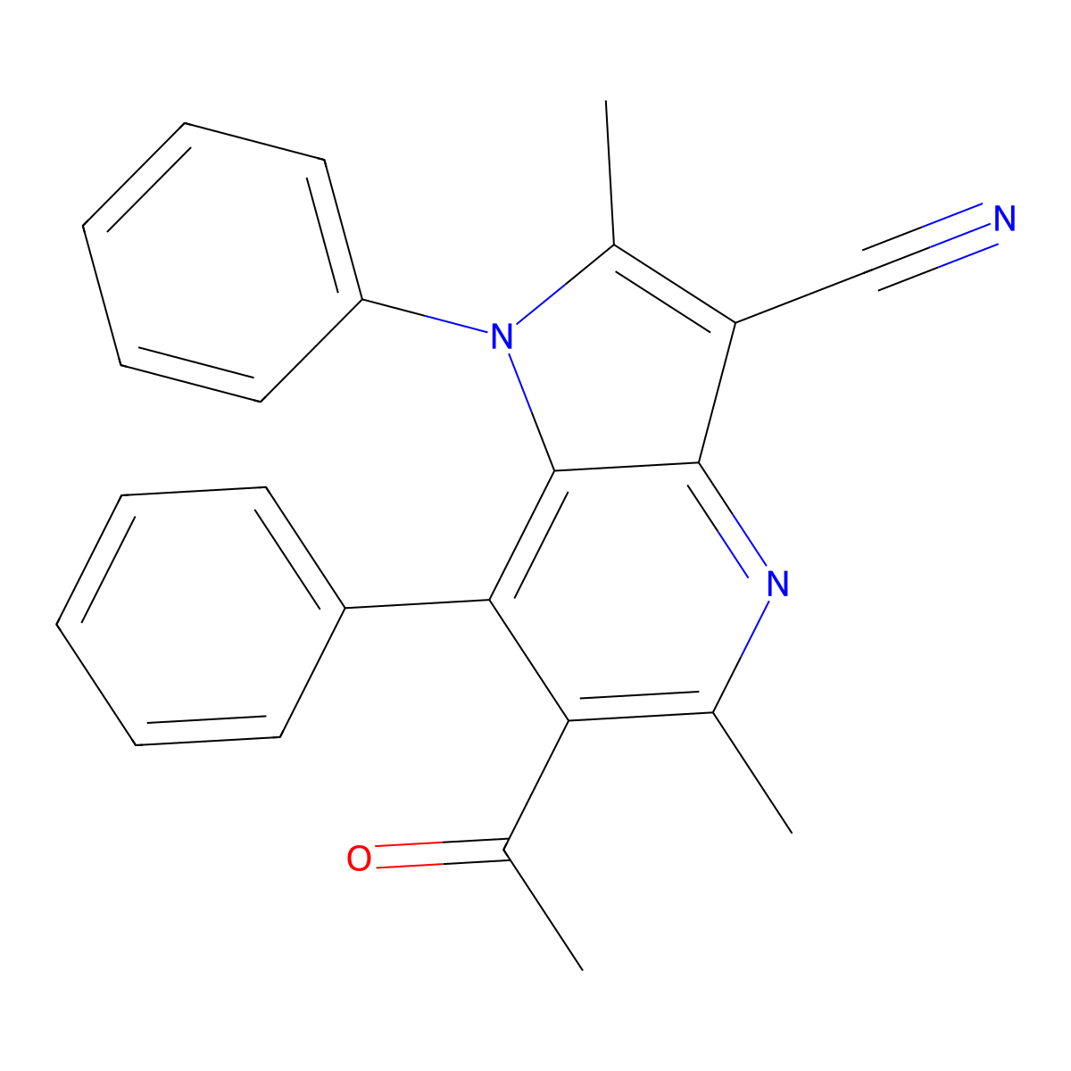 6-acetyl-2,5-dimethyl-1,7-diphenyl-1H-pyrrolo[3,2-b]pyridine-3-carbonitrile molecular structure, CAS 309936-00-3