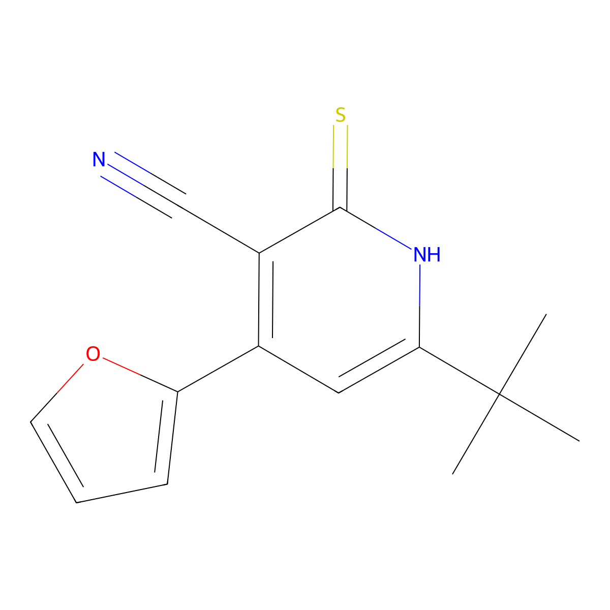 6-Tert-butyl-4-(2-furyl)-2-sulfanylnicotinonitrile molecular structure, CAS 309937-04-0