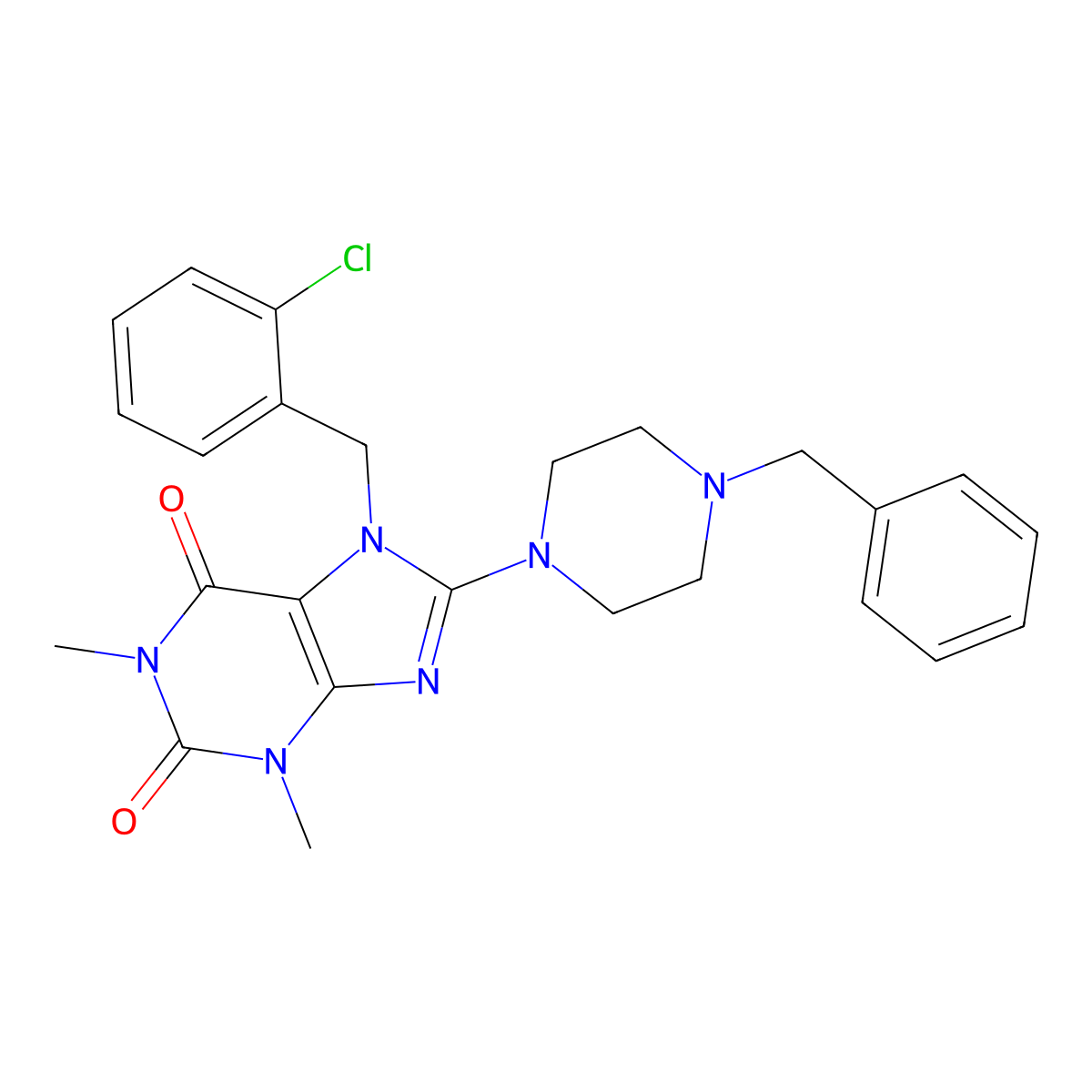 8-(4-benzylpiperazin-1-yl)-7-[(2-chlorophenyl)methyl]-1,3-dimethyl-2,3,6,7-tetrahydro-1H-purine-2,6-dione molecular structure, CAS 309937-25-5