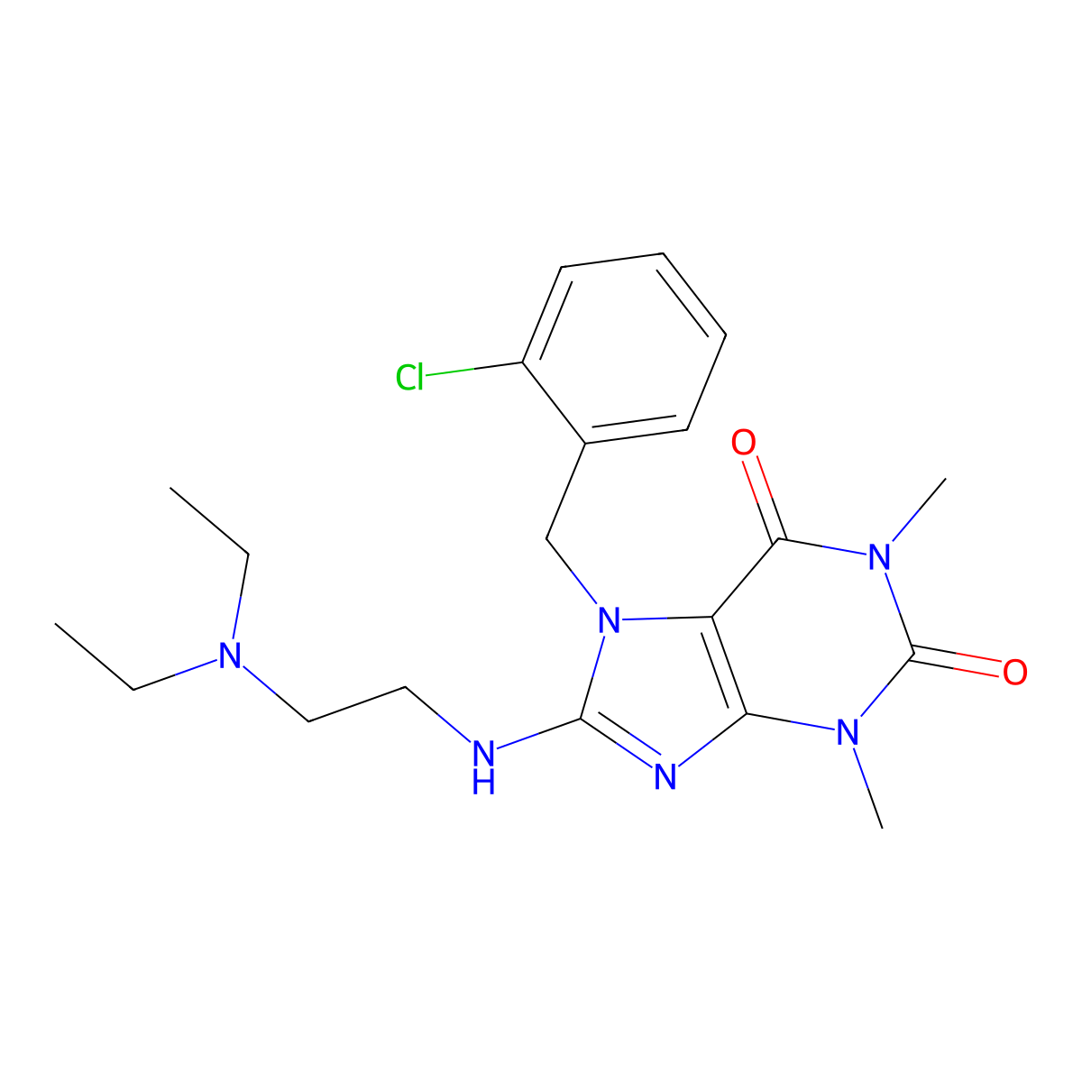 7-(2-chlorobenzyl)-8-{[2-(diethylamino)ethyl]amino}-1,3-dimethyl-3,7-dihydro-1H-purine-2,6-dione molecular structure, CAS 309937-27-7