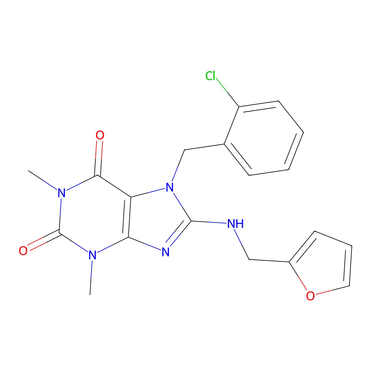 7-(2-chlorobenzyl)-8-[(2-furylmethyl)amino]-1,3-dimethyl-3,7-dihydro-1H-purine-2,6-dione molecular structure, CAS 309937-29-9