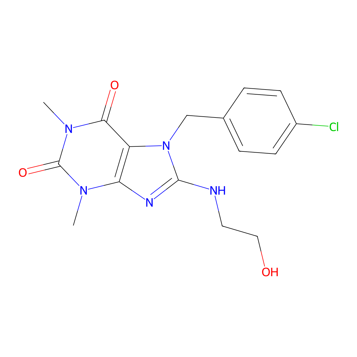 7-(4-CL-Benzyl)-8-((2-HO-ET)amino)-1,3-dimethyl-3,7-dihydro-1H-purine-2,6-dione molecular structure, CAS 309937-60-8