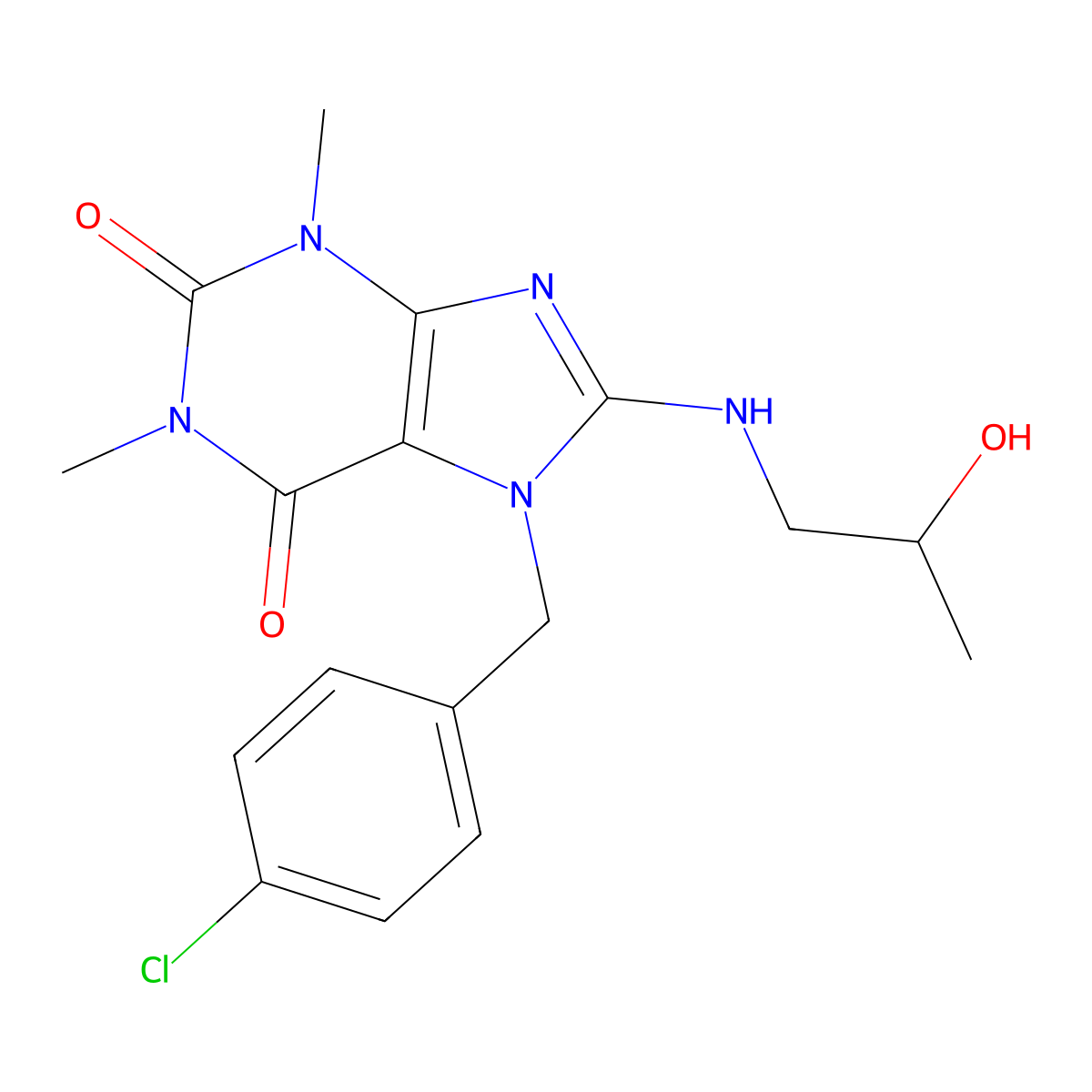 7-[(4-Chlorophenyl)methyl]-8-(2-hydroxypropylamino)-1,3-dimethylpurine-2,6-dione molecular structure, CAS 309937-62-0