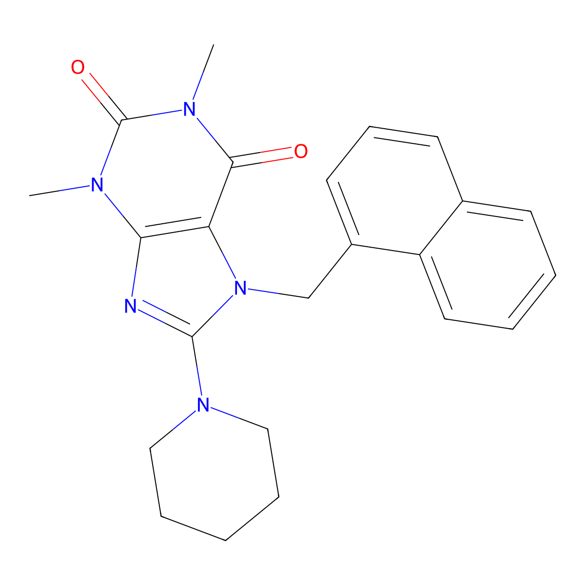 1,3-Dimethyl-7-(1-naphthyl-ME)-8-(1-piperidinyl)-3,7-dihydro-1H-purine-2,6-dione molecular structure, CAS 309938-16-7
