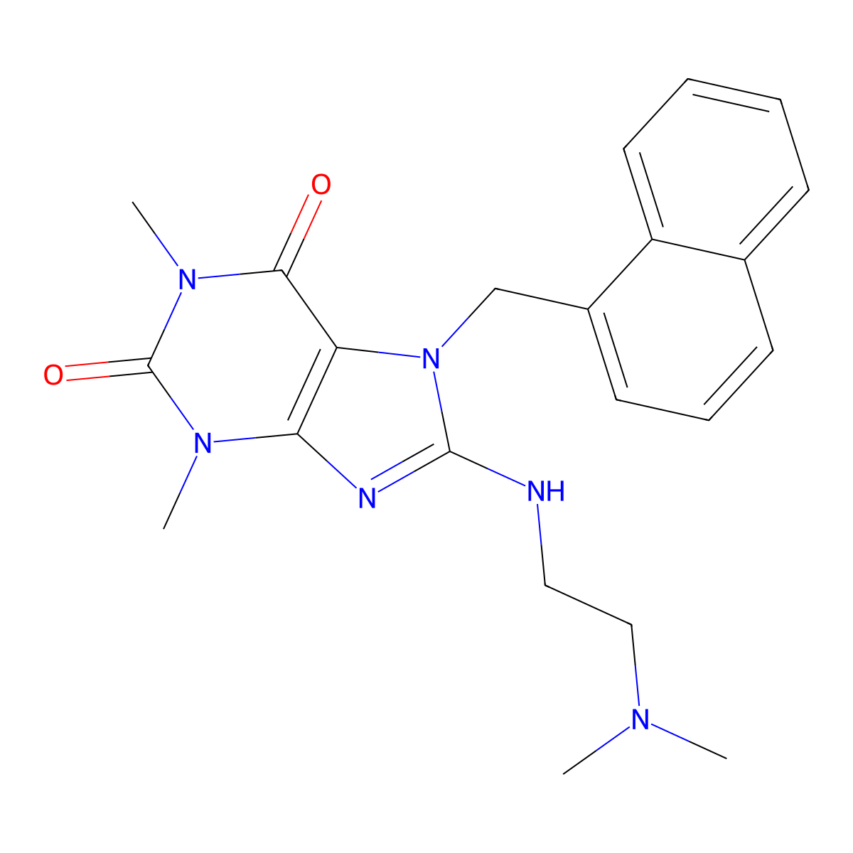 8-((2-(Dimethylamino)ethyl)amino)-1,3-dimethyl-7-(1-naphthylmethyl)-3,7-dihydro-1H-purine-2,6-dione molecular structure, CAS 309938-19-0