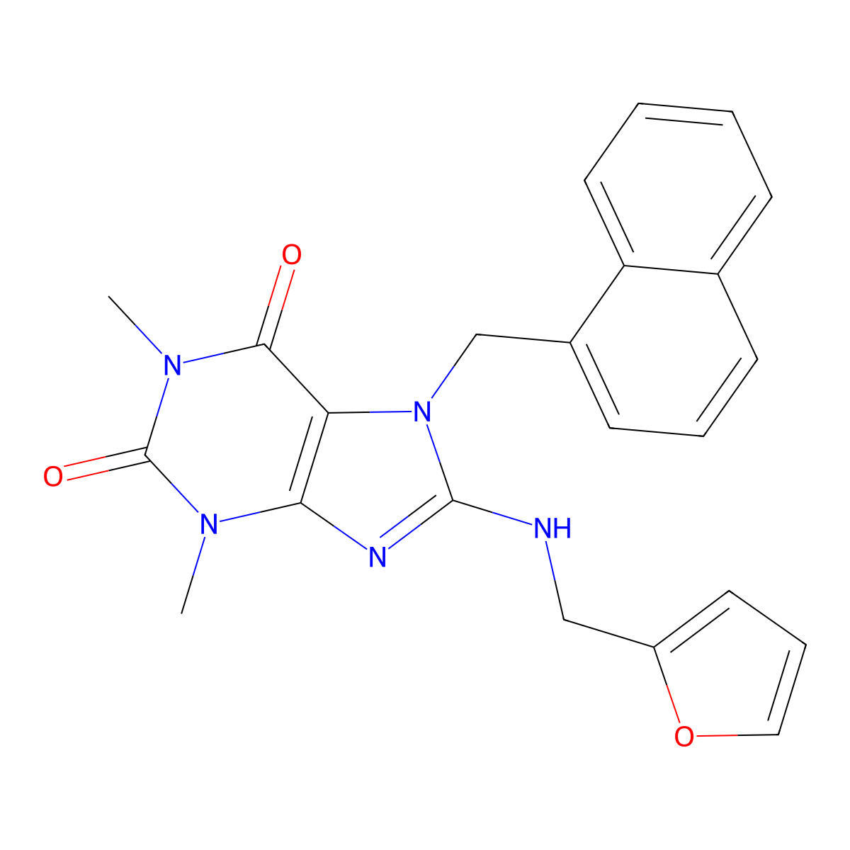 8-[(2-Furylmethyl)amino]-1,3-dimethyl-7-(1-naphthylmethyl)-3,7-dihydro-1H-purine-2,6-dione molecular structure, CAS 309938-21-4