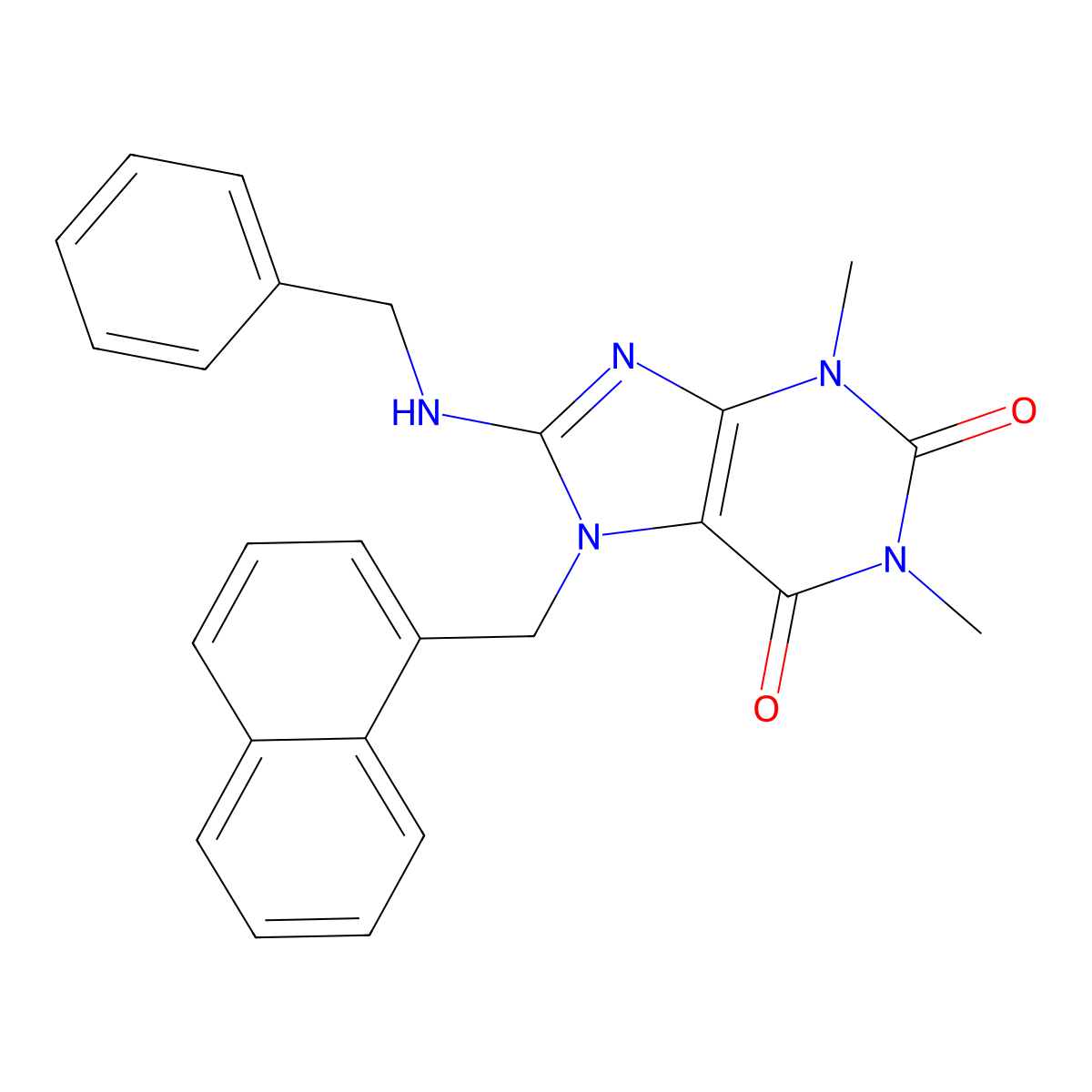 8-(benzylamino)-1,3-dimethyl-7-(naphthalen-1-ylmethyl)-1H-purine-2,6(3H,7H)-dione molecular structure, CAS 309938-24-7