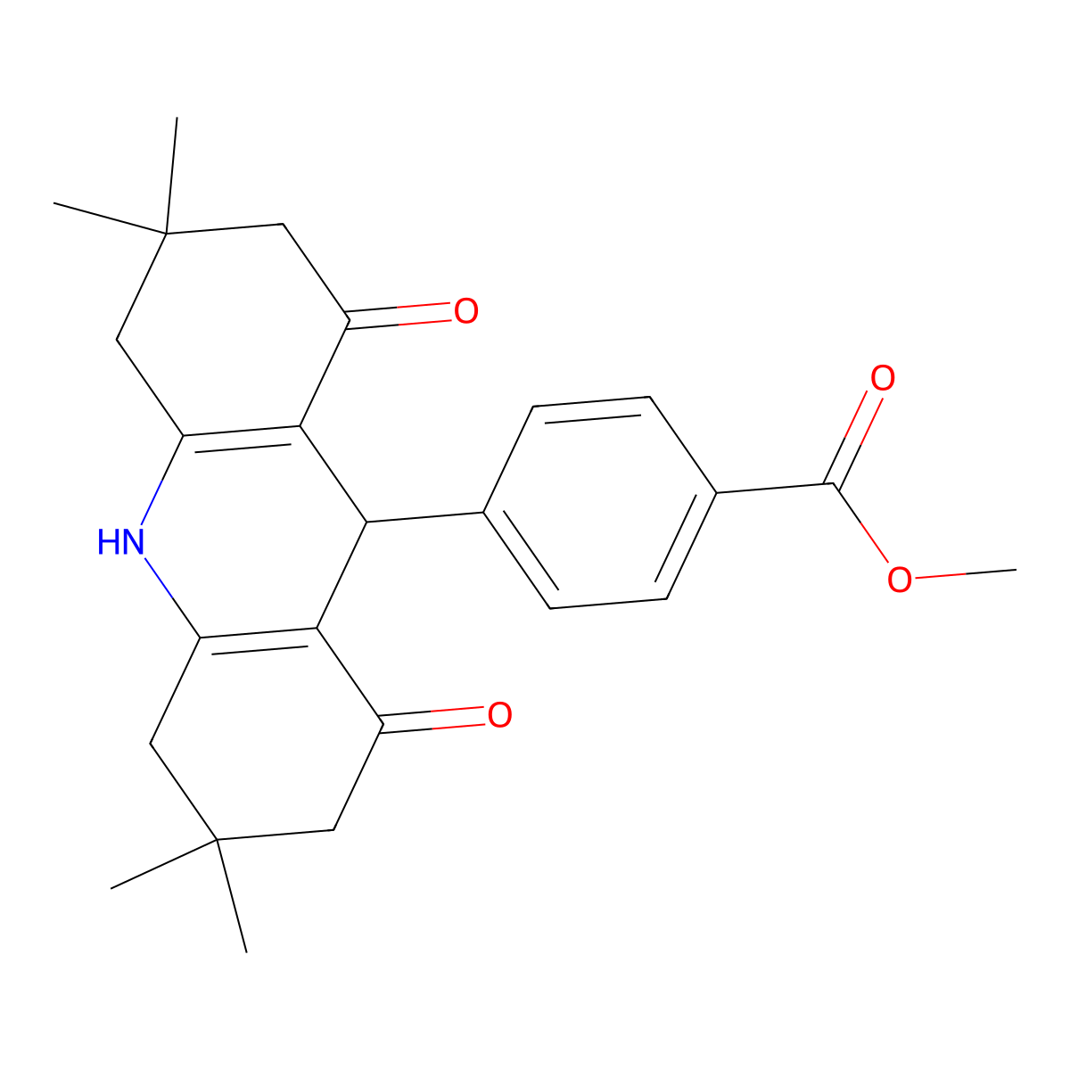 Methyl 4-(3,3,6,6-tetramethyl-1,8-dioxo-1,2,3,4,5,6,7,8,9,10-decahydroacridin-9-yl)benzoate molecular structure, CAS 309938-74-7