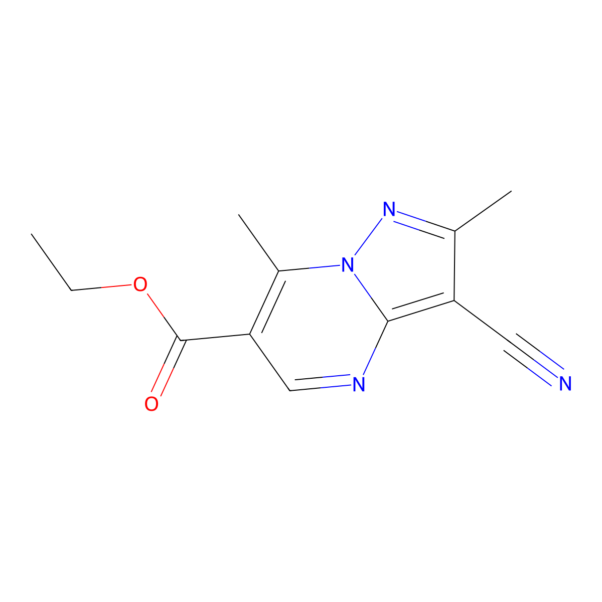 Ethyl 3-cyano-2,7-dimethylpyrazolo[1,5-a]pyrimidine-6-carboxylate molecular structure, CAS 309938-93-0