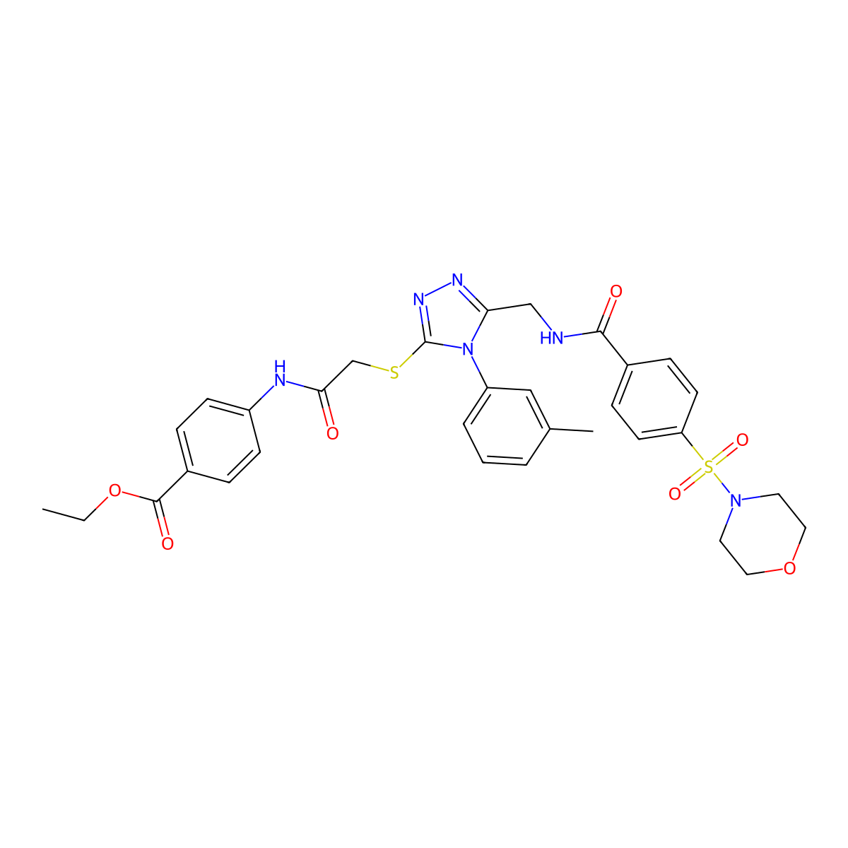 ethyl 4-(2-((5-((4-(morpholinosulfonyl)benzamido)methyl)-4-(m-tolyl)-4H-1,2,4-triazol-3-yl)thio)acetamido)benzoate molecular structure, CAS 309940-50-9