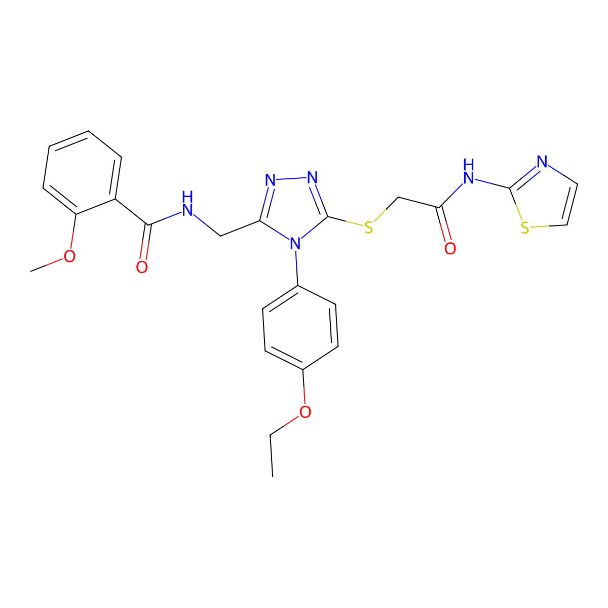 N-((4-(4-ethoxyphenyl)-5-((2-oxo-2-(thiazol-2-ylamino)ethyl)thio)-4H-1,2,4-triazol-3-yl)methyl)-2-methoxybenzamide molecular structure, CAS 309940-51-0