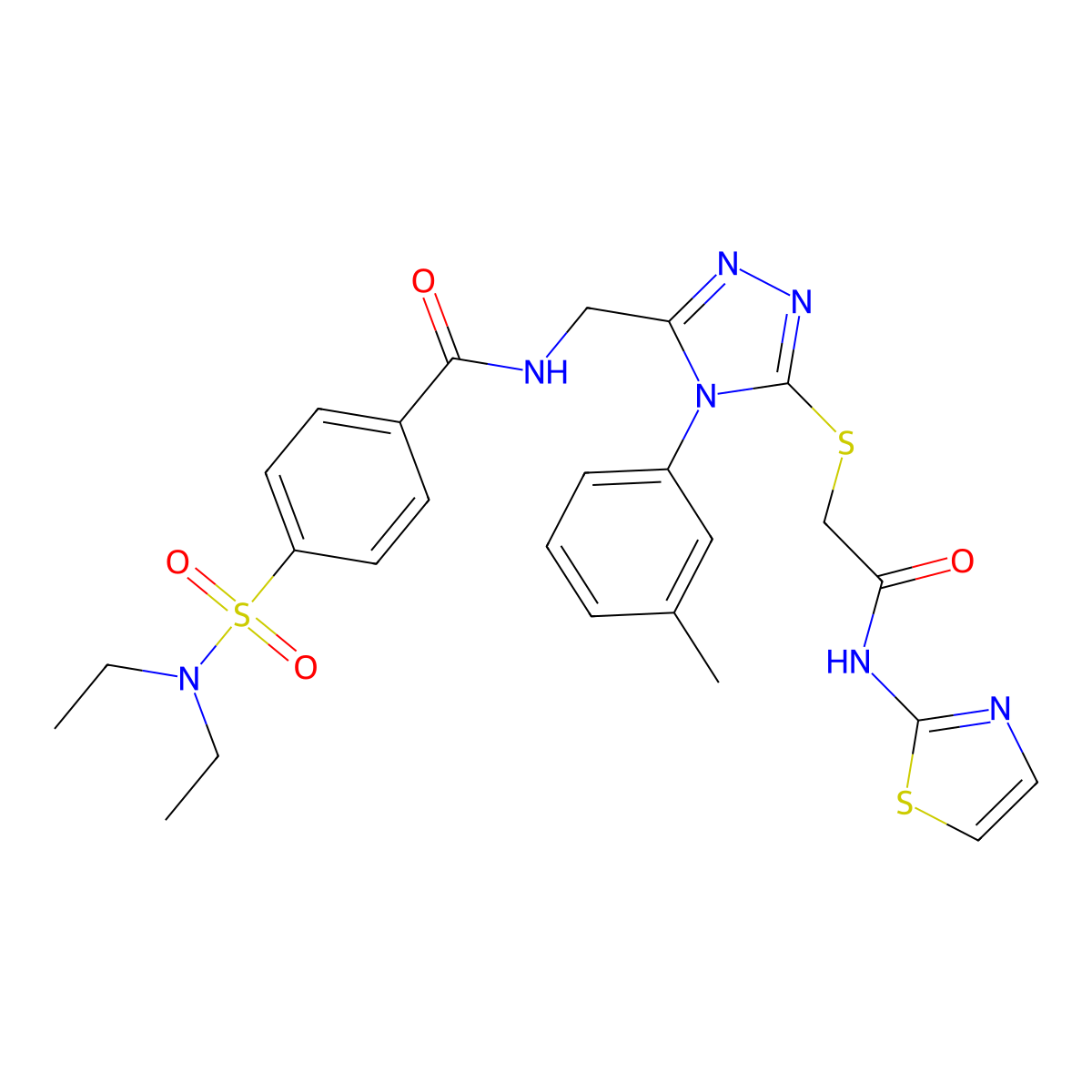 4-(N,N-diethylsulfamoyl)-N-((5-((2-oxo-2-(thiazol-2-ylamino)ethyl)thio)-4-(m-tolyl)-4H-1,2,4-triazol-3-yl)methyl)benzamide molecular structure, CAS 309940-52-1