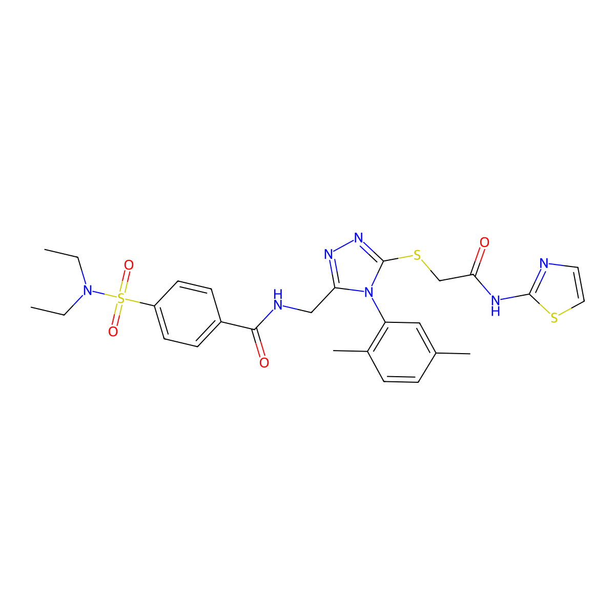4-(N,N-diethylsulfamoyl)-N-((4-(2,5-dimethylphenyl)-5-((2-oxo-2-(thiazol-2-ylamino)ethyl)thio)-4H-1,2,4-triazol-3-yl)methyl)benzamide molecular structure, CAS 309940-54-3