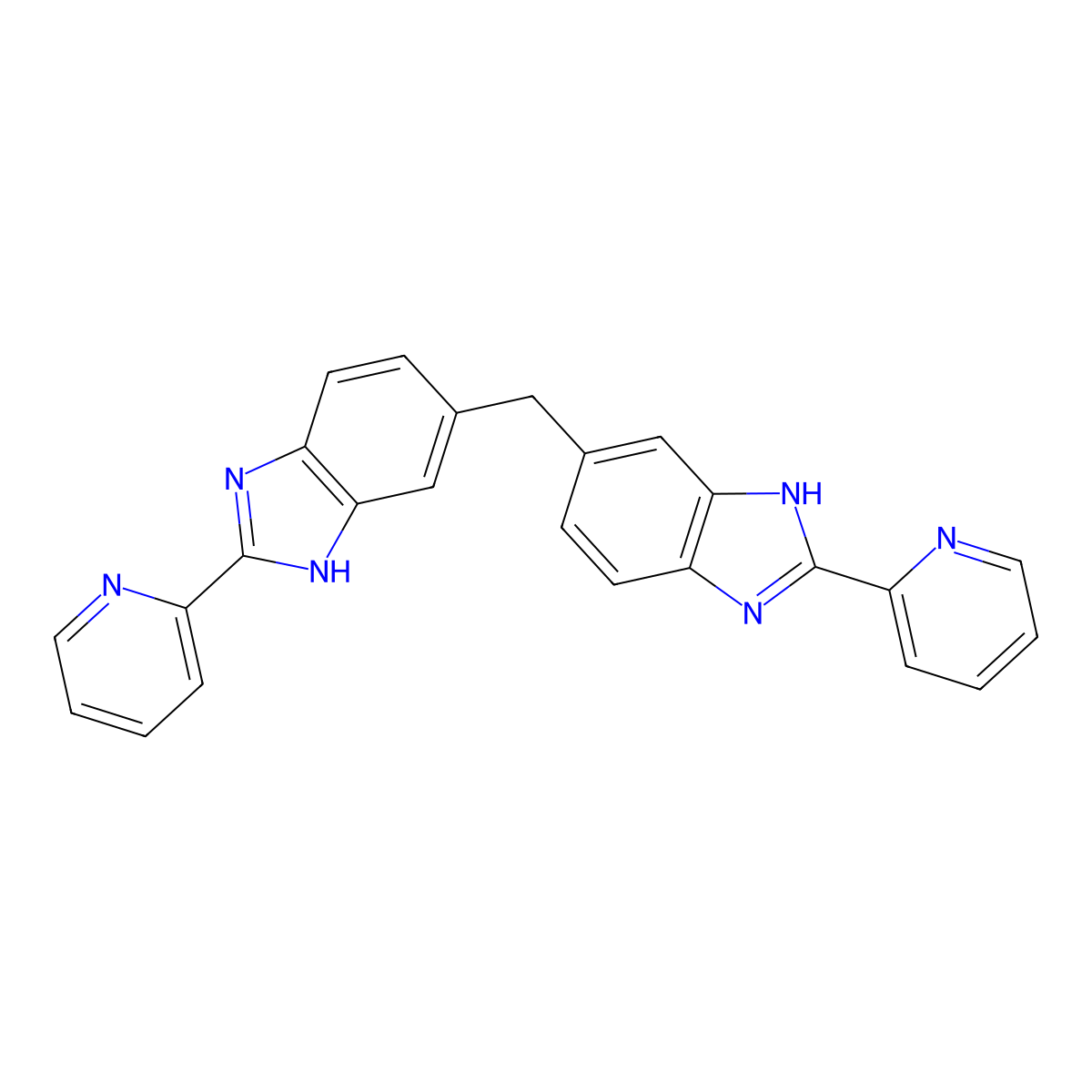 bis(2-(pyridin-2-yl)-1H-benzo[d]imidazol-5-yl)methane molecular structure, CAS 309941-59-1