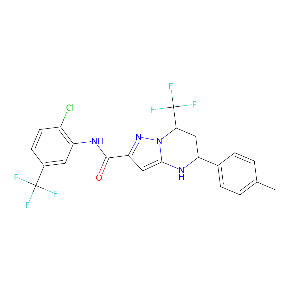 N-[2-chloro-5-(trifluoromethyl)phenyl]-5-(4-methylphenyl)-7-(trifluoromethyl)-4,5,6,7-tetrahydropyrazolo[1,5-a]pyrimidine-2-carboxamide molecular structure, CAS 309941-63-7