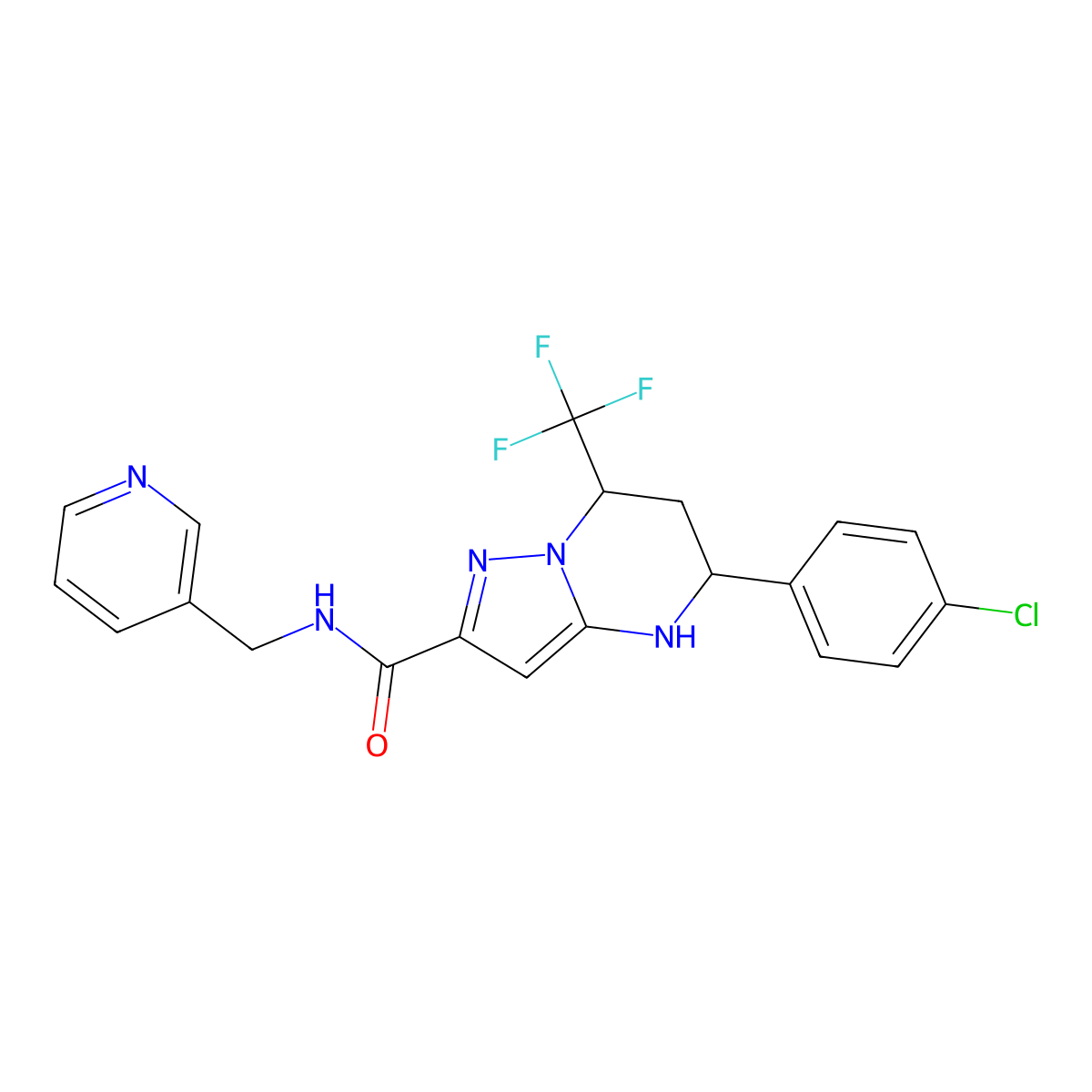 5-(4-chlorophenyl)-N-(3-pyridinylmethyl)-7-(trifluoromethyl)-4,5,6,7-tetrahydropyrazolo[1,5-a]pyrimidine-2-carboxamide molecular structure, CAS 309941-78-4