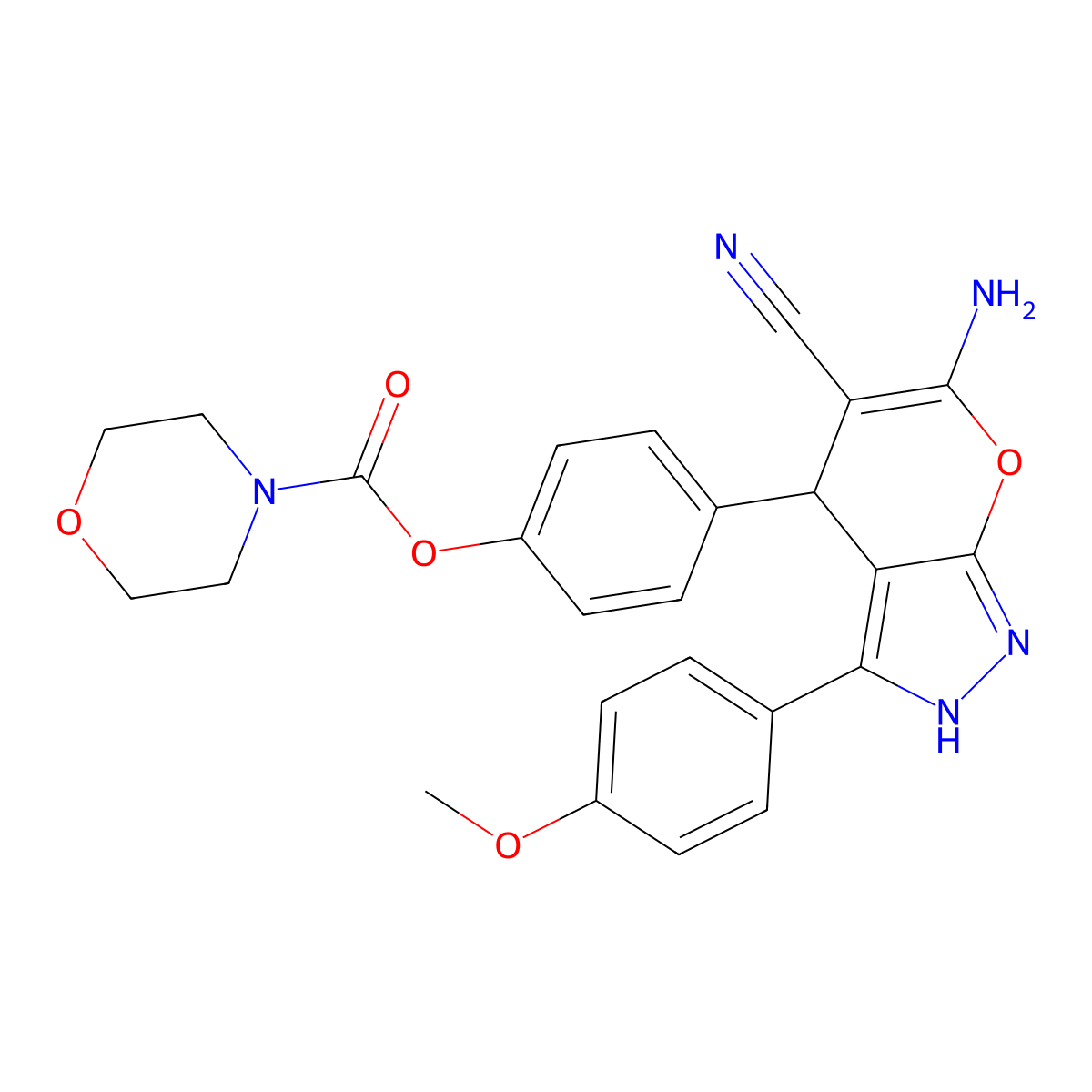4-(6-Amino-5-cyano-3-(4-methoxyphenyl)-1,4-dihydropyrano[2,3-c]pyrazol-4-yl)phenyl morpholine-4-carboxylate molecular structure, CAS 309942-24-3
