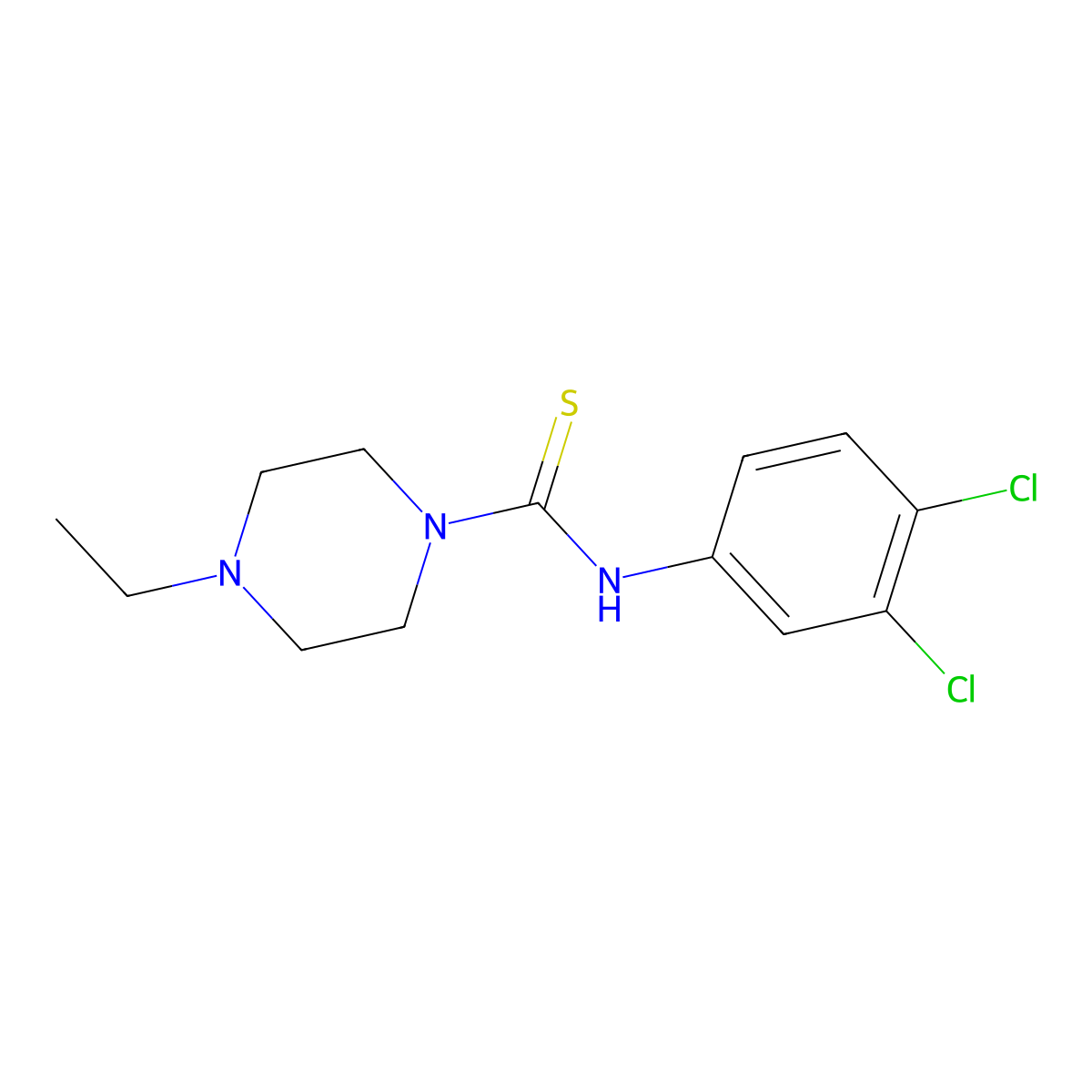 N-(3,4-dichlorophenyl)-4-ethylpiperazine-1-carbothioamide molecular structure, CAS 309942-81-2