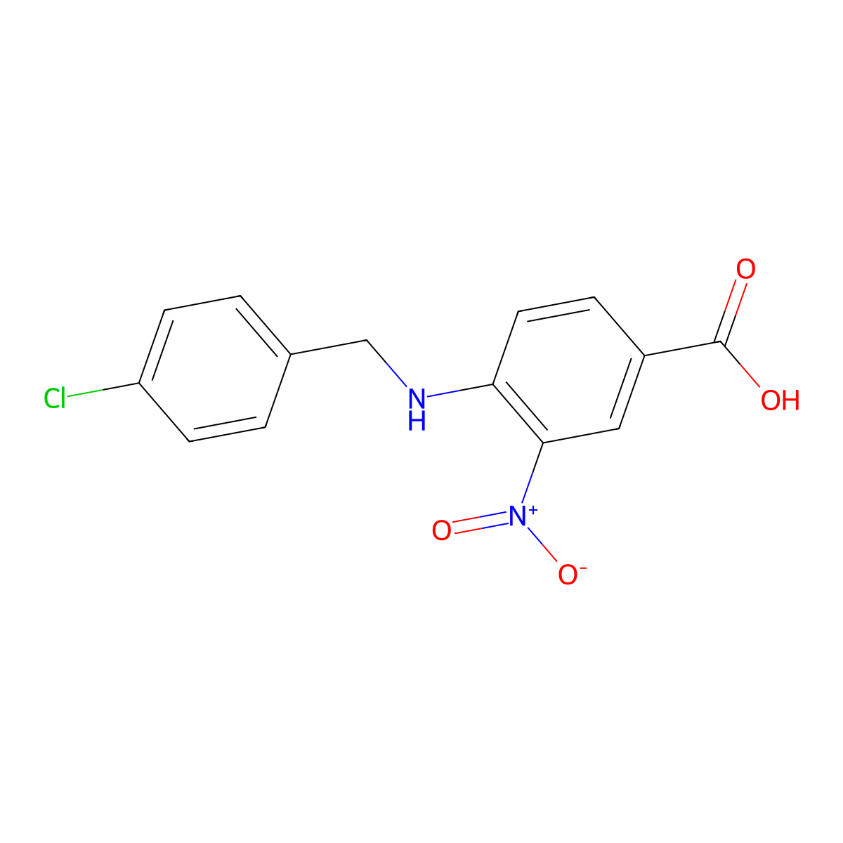 4-{[(4-Chlorophenyl)methyl]amino}-3-nitrobenzoic acid molecular structure, CAS 309943-02-0