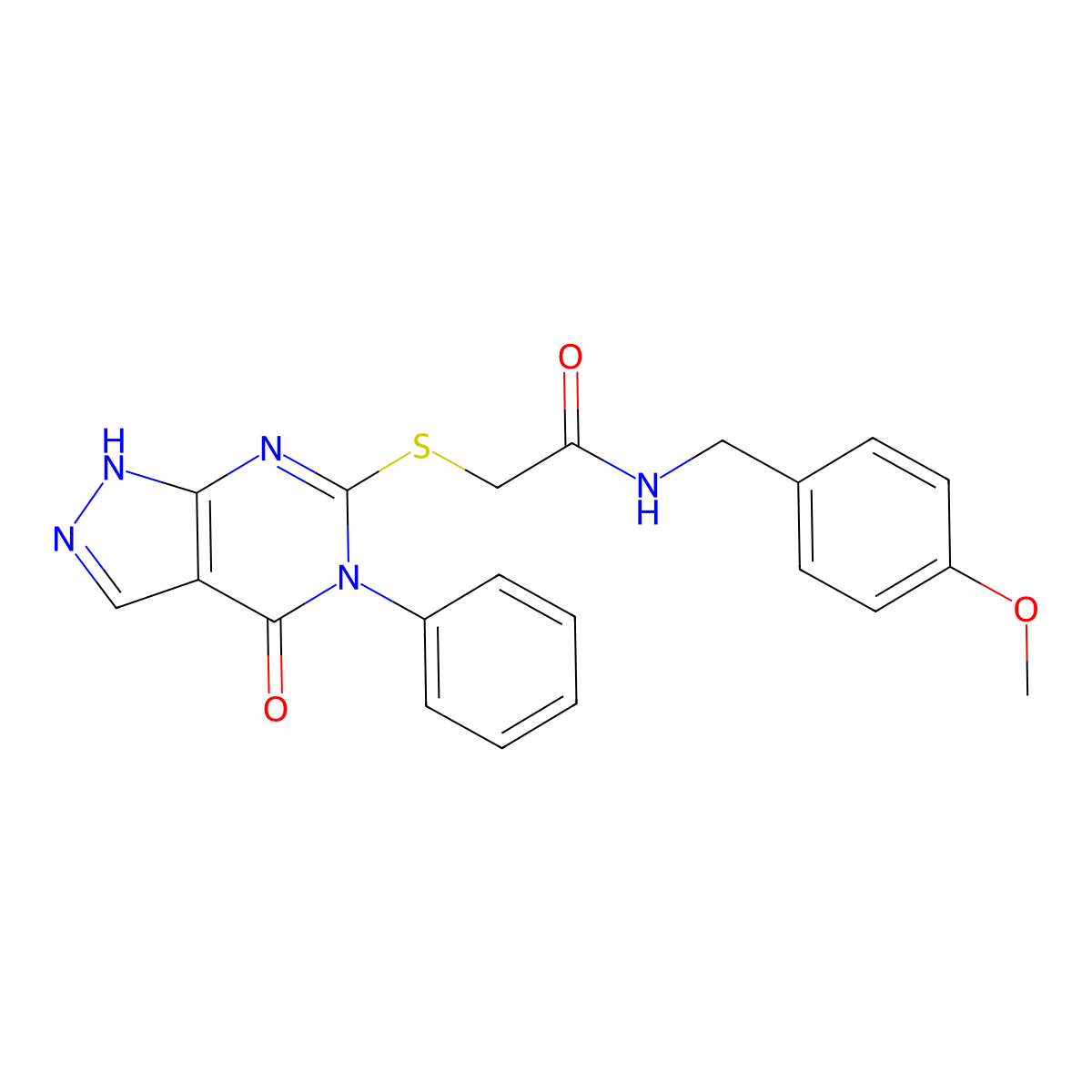 N-(4-methoxybenzyl)-2-[(4-oxo-5-phenyl-4,5-dihydro-1H-pyrazolo[3,4-d]pyrimidin-6-yl)sulfanyl]acetamide molecular structure, CAS 309943-39-3
