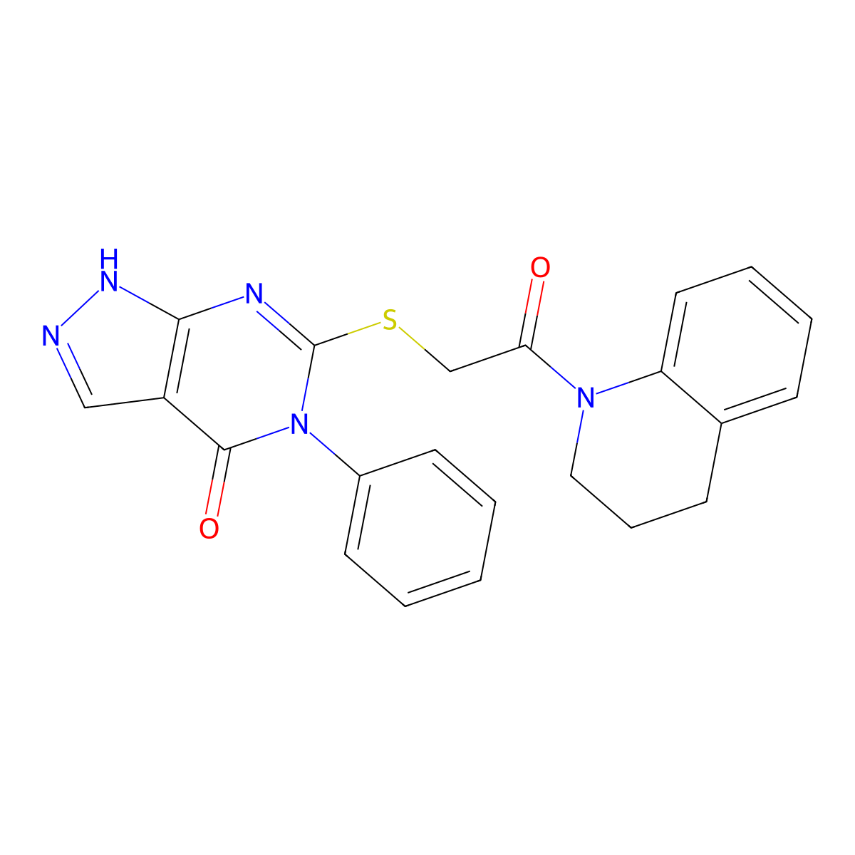 6-{[2-(3,4-dihydroquinolin-1(2H)-yl)-2-oxoethyl]thio}-5-phenyl-1,5-dihydro-4H-pyrazolo[3,4-d]pyrimidin-4-one molecular structure, CAS 309943-44-0