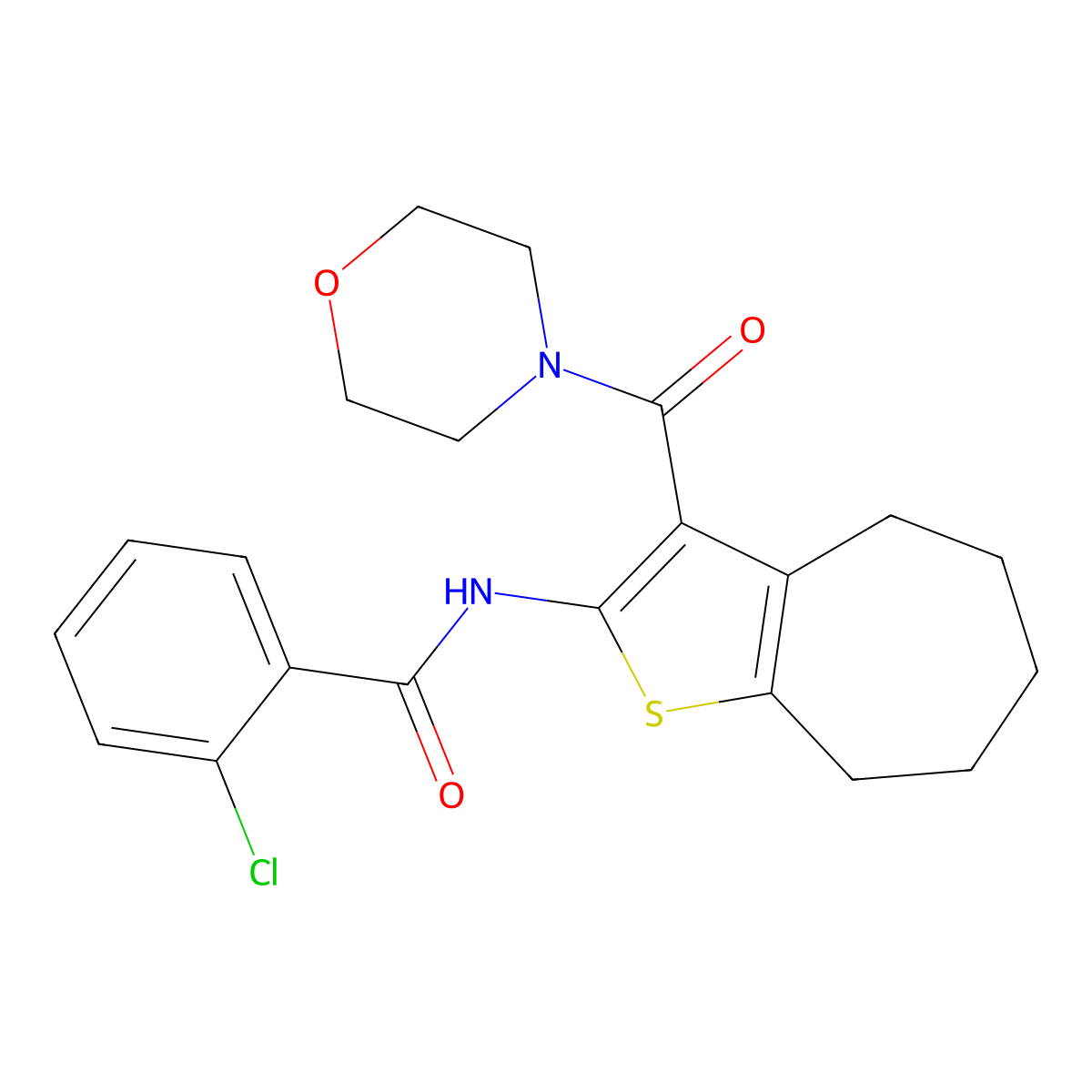 2-chloro-N-[3-(morpholine-4-carbonyl)-5,6,7,8-tetrahydro-4H-cyclohepta[b]thiophen-2-yl]benzamide molecular structure, CAS 309945-56-0