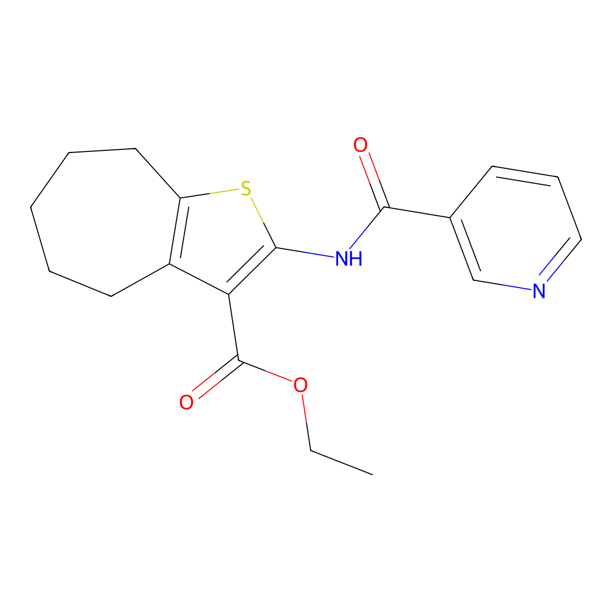 ethyl 2-[(pyridin-3-ylcarbonyl)amino]-5,6,7,8-tetrahydro-4H-cyclohepta[b]thiophene-3-carboxylate molecular structure, CAS 309945-57-1