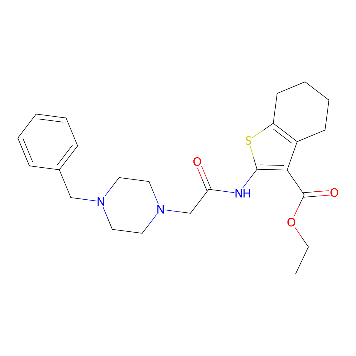 Ethyl 2-[[2-(4-benzylpiperazin-1-yl)acetyl]amino]-4,5,6,7-tetrahydro-1-benzothiophene-3-carboxylate molecular structure, CAS 309945-60-6
