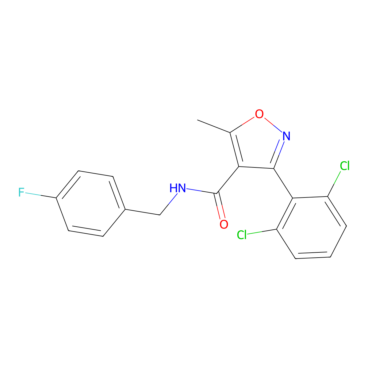 3-(2,6-dichlorophenyl)-N-[(4-fluorophenyl)methyl]-5-methyl-1,2-oxazole-4-carboxamide molecular structure, CAS 309950-08-1