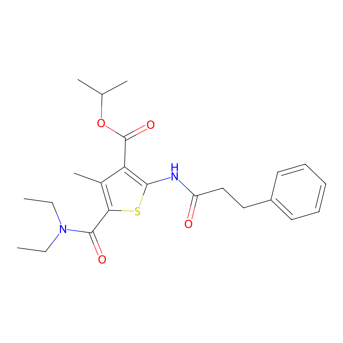 Propan-2-yl 5-(diethylcarbamoyl)-4-methyl-2-(3-phenylpropanoylamino)thiophene-3-carboxylate molecular structure, CAS 309950-18-3