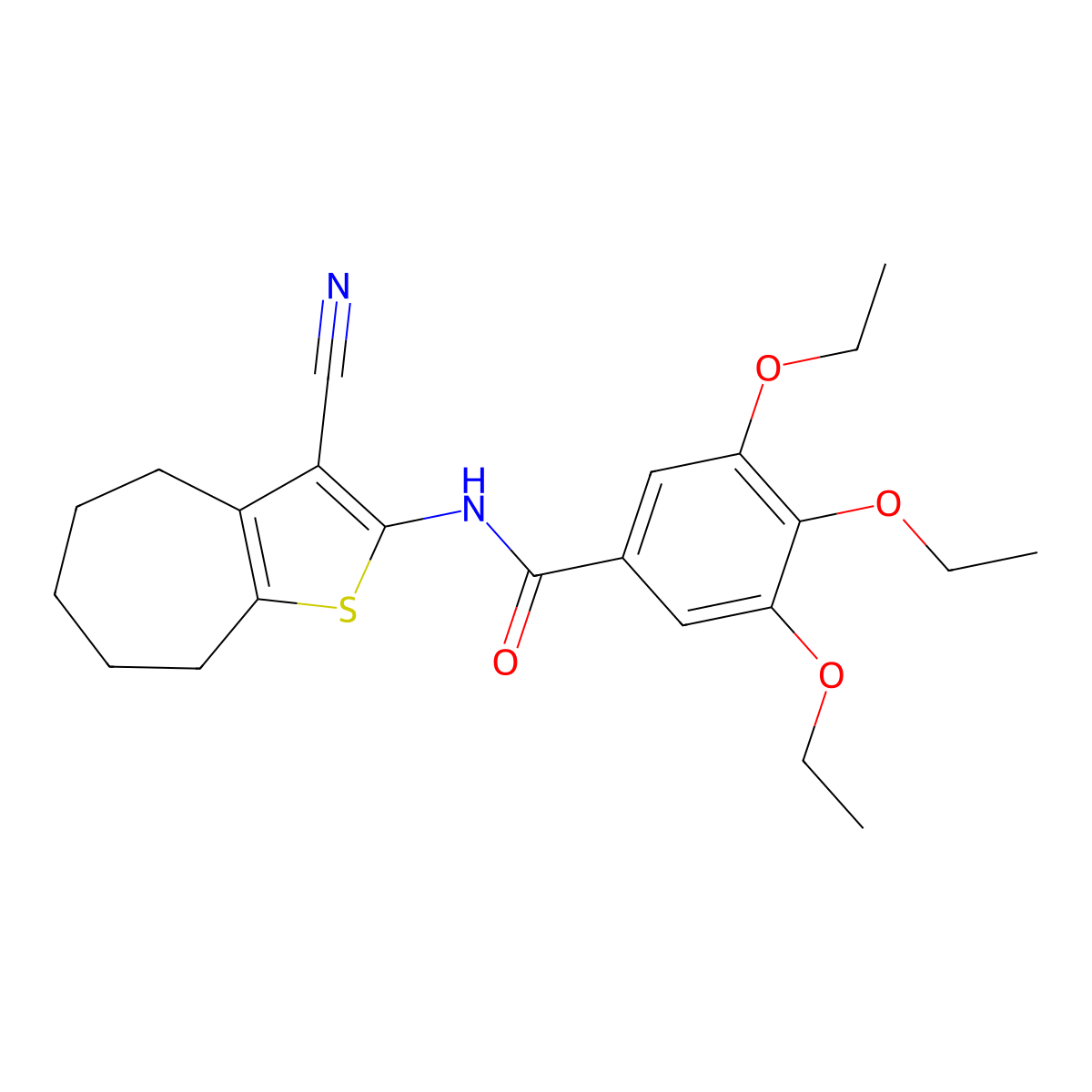 N-(3-cyano-5,6,7,8-tetrahydro-4H-cyclohepta[b]thiophen-2-yl)-3,4,5-triethoxybenzamide molecular structure, CAS 309950-19-4