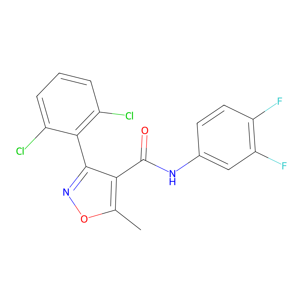 3-(2,6-dichlorophenyl)-N-(3,4-difluorophenyl)-5-methyl-1,2-oxazole-4-carboxamide molecular structure, CAS 309951-43-7