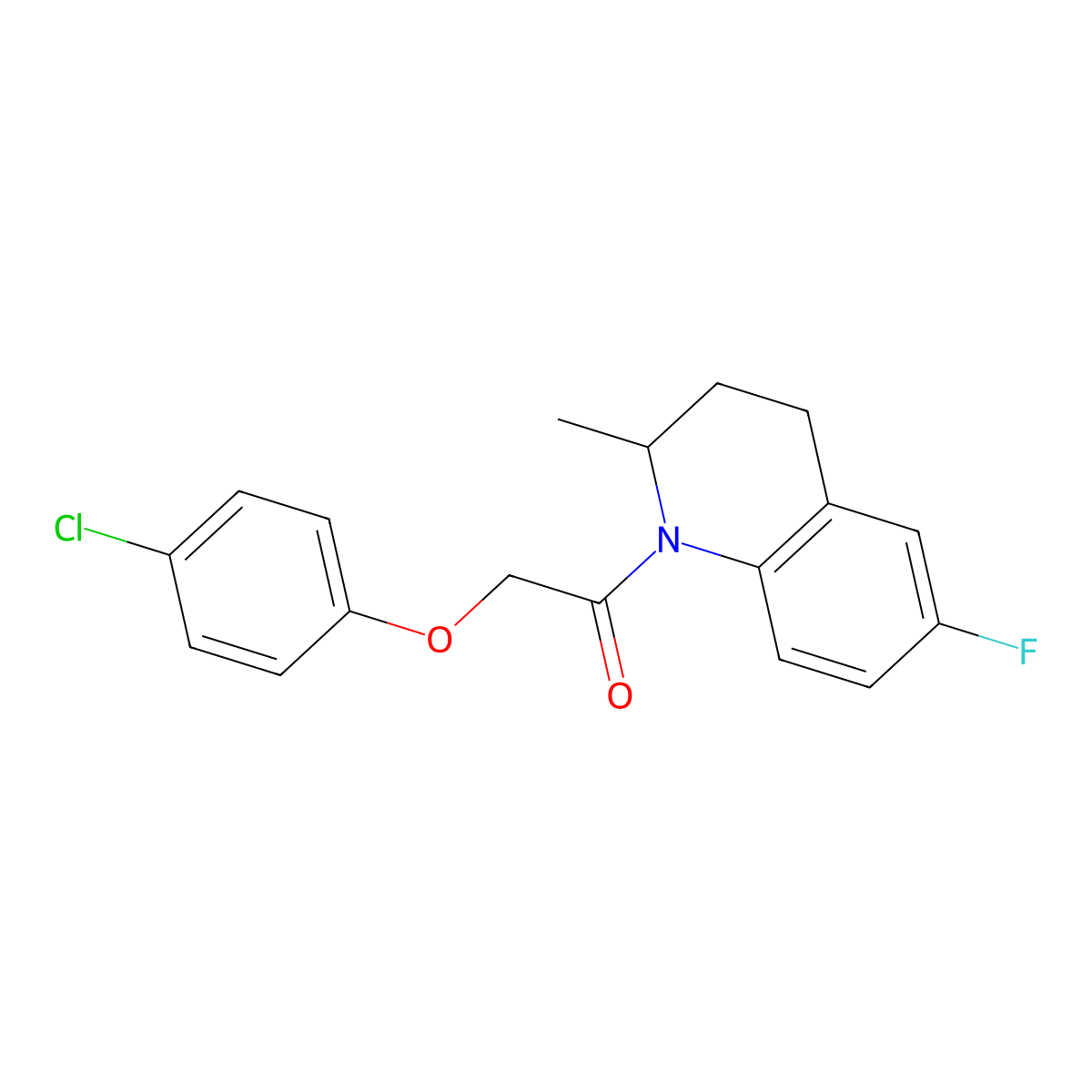 2-(4-chlorophenoxy)-1-(6-fluoro-2-methyl-3,4-dihydro-2H-quinolin-1-yl)ethanone molecular structure, CAS 309951-58-4
