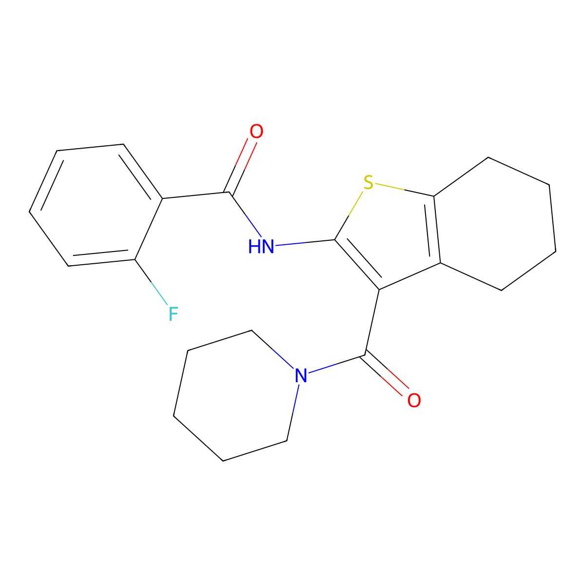 2-fluoro-N-[3-(piperidin-1-ylcarbonyl)-4,5,6,7-tetrahydro-1-benzothiophen-2-yl]benzamide molecular structure, CAS 309951-97-1