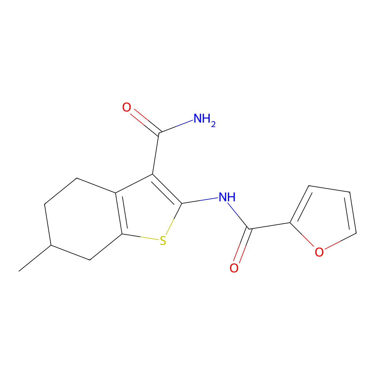 N-(3-carbamoyl-6-methyl-4,5,6,7-tetrahydro-1-benzothiophen-2-yl)furan-2-carboxamide molecular structure, CAS 309952-15-6
