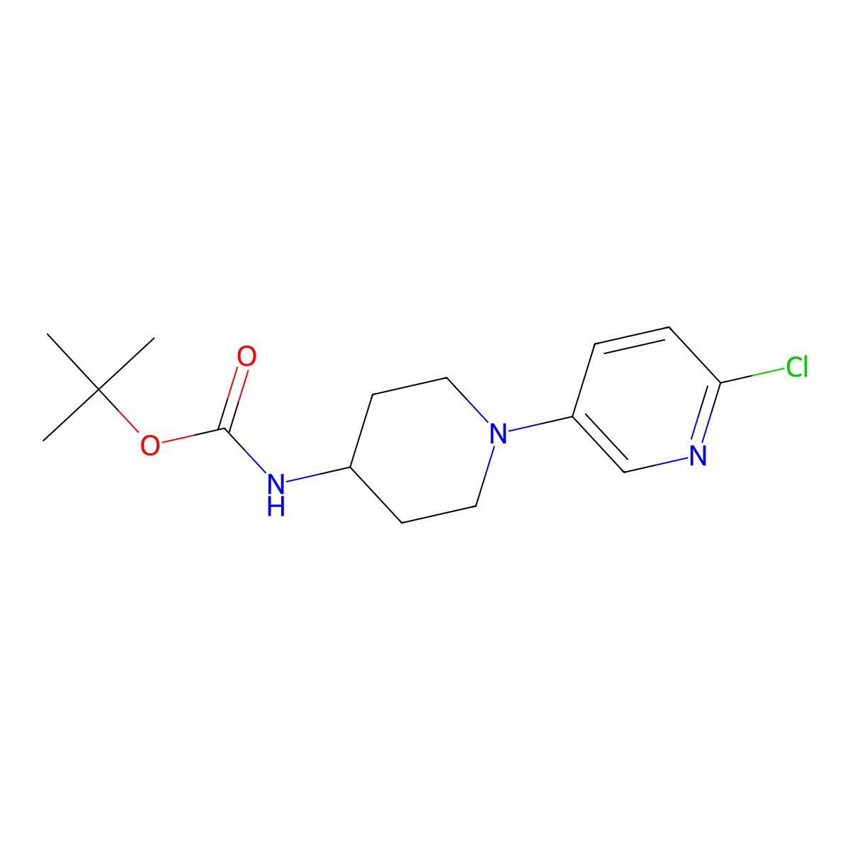 Tert-butyl 1-(6-chloropyridin-3-yl)piperidin-4-ylcarbamate molecular structure, CAS 309962-58-1