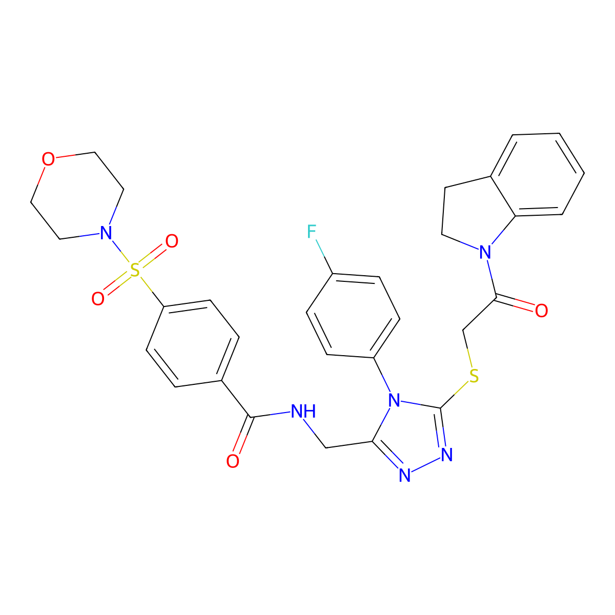 N-[[5-[2-(2,3-dihydroindol-1-yl)-2-oxoethyl]sulfanyl-4-(4-fluorophenyl)-1,2,4-triazol-3-yl]methyl]-4-morpholin-4-ylsulfonylbenzamide molecular structure, CAS 309967-82-6