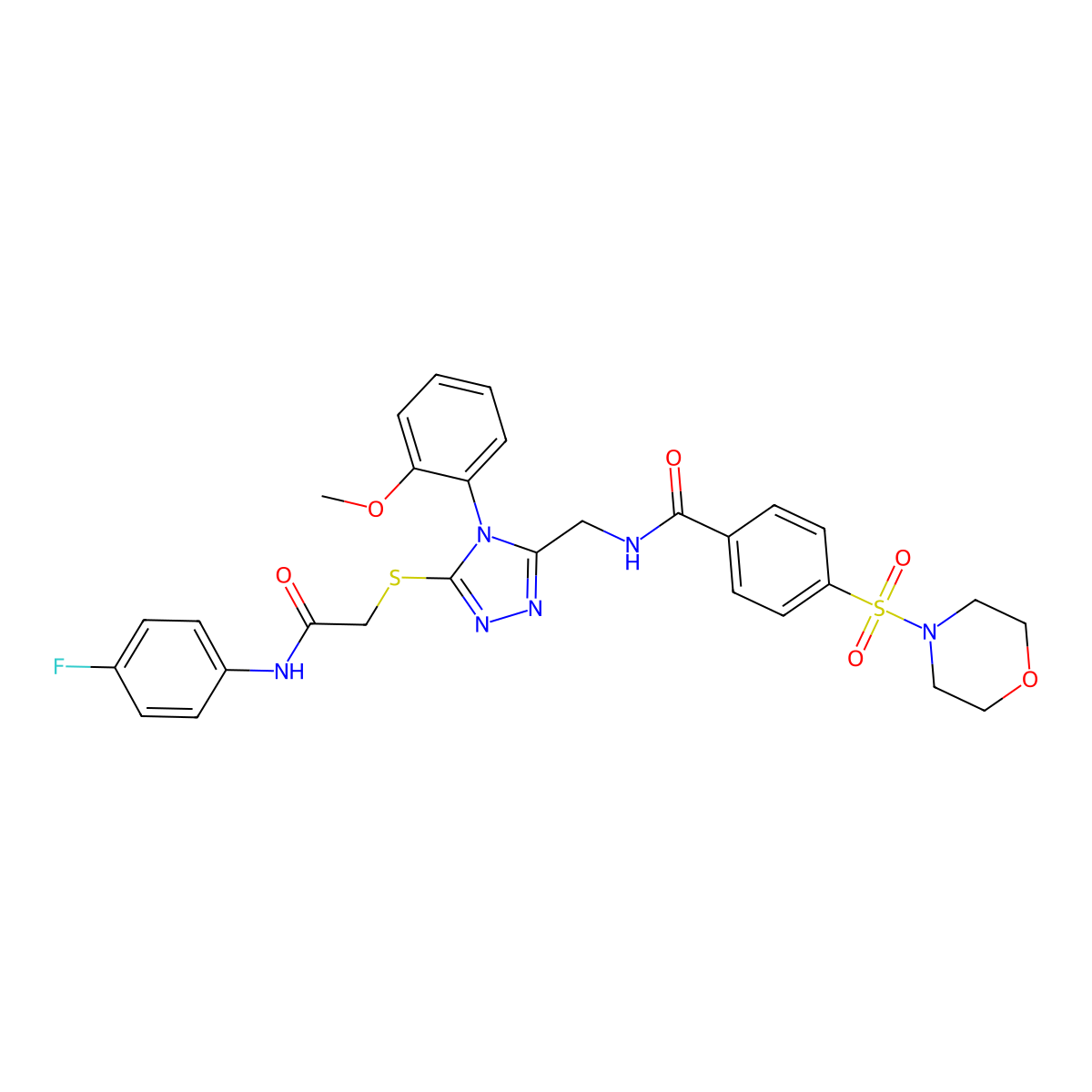 N-[[5-[2-(4-fluoroanilino)-2-oxoethyl]sulfanyl-4-(2-methoxyphenyl)-1,2,4-triazol-3-yl]methyl]-4-morpholin-4-ylsulfonylbenzamide molecular structure, CAS 309967-85-9
