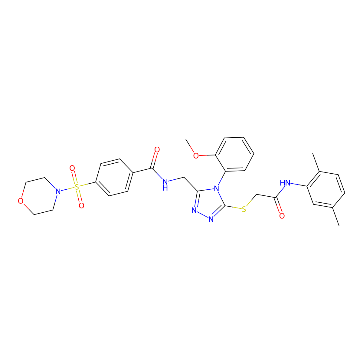 N-((5-((2-((2,5-dimethylphenyl)amino)-2-oxoethyl)thio)-4-(2-methoxyphenyl)-4H-1,2,4-triazol-3-yl)methyl)-4-(morpholinosulfonyl)benzamide molecular structure, CAS 309967-86-0