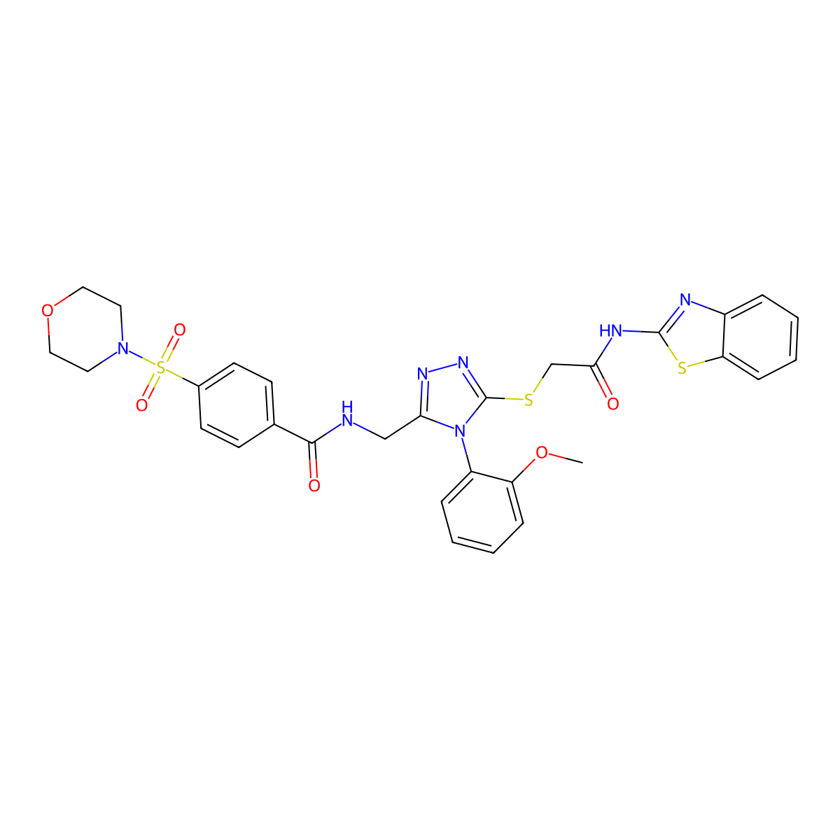 N-((5-((2-(benzo[d]thiazol-2-ylamino)-2-oxoethyl)thio)-4-(2-methoxyphenyl)-4H-1,2,4-triazol-3-yl)methyl)-4-(morpholinosulfonyl)benzamide molecular structure, CAS 309967-89-3