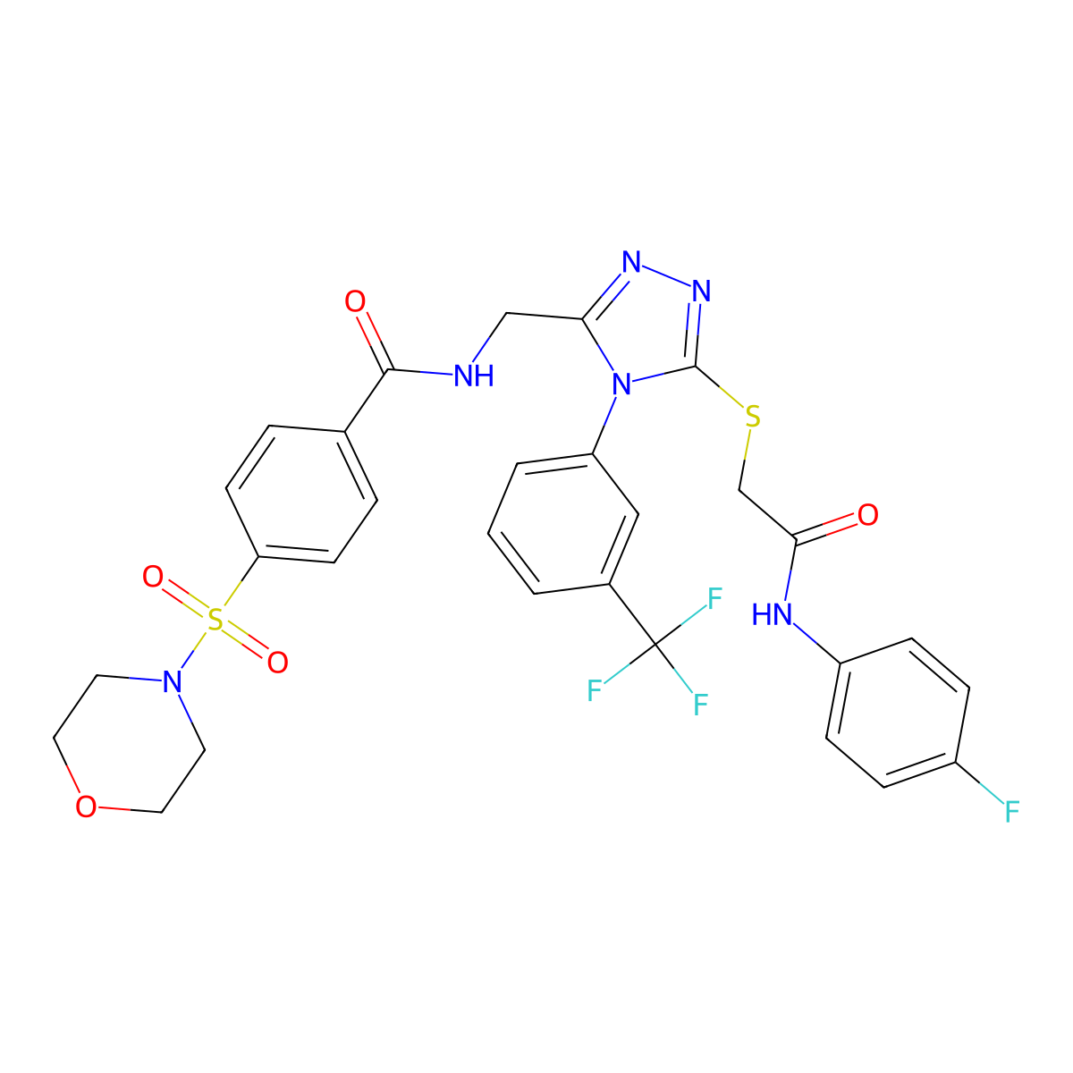 N-((5-((2-((4-fluorophenyl)amino)-2-oxoethyl)thio)-4-(3-(trifluoromethyl)phenyl)-4H-1,2,4-triazol-3-yl)methyl)-4-(morpholinosulfonyl)benzamide molecular structure, CAS 309967-94-0