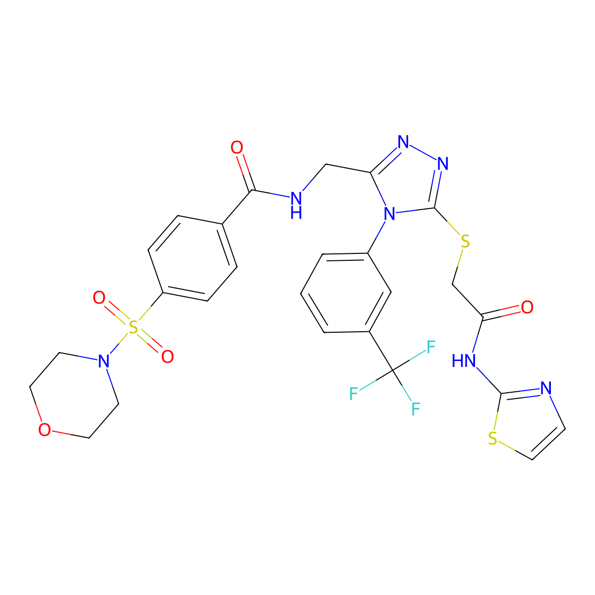 4-(morpholinosulfonyl)-N-((5-((2-oxo-2-(thiazol-2-ylamino)ethyl)thio)-4-(3-(trifluoromethyl)phenyl)-4H-1,2,4-triazol-3-yl)methyl)benzamide molecular structure, CAS 309967-96-2