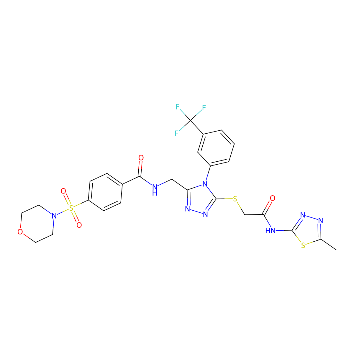 N-((5-((2-((5-methyl-1,3,4-thiadiazol-2-yl)amino)-2-oxoethyl)thio)-4-(3-(trifluoromethyl)phenyl)-4H-1,2,4-triazol-3-yl)methyl)-4-(morpholinosulfonyl)benzamide molecular structure, CAS 309967-97-3
