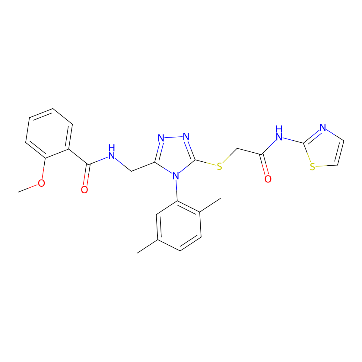 N-((4-(2,5-dimethylphenyl)-5-((2-oxo-2-(thiazol-2-ylamino)ethyl)thio)-4H-1,2,4-triazol-3-yl)methyl)-2-methoxybenzamide molecular structure, CAS 309968-10-3