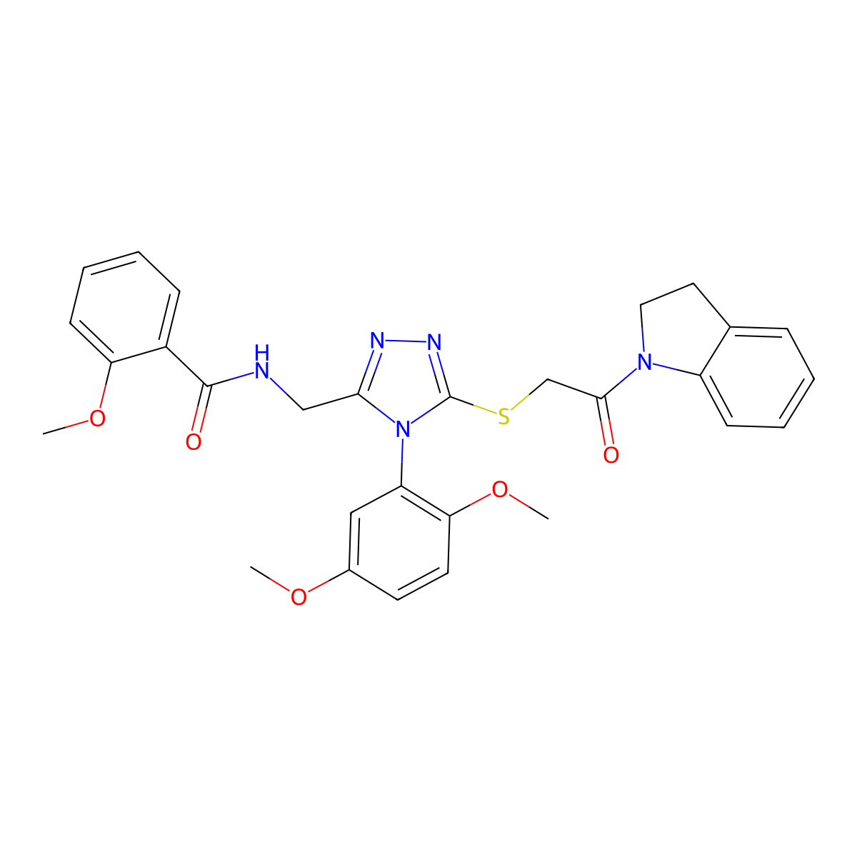 N-((4-(2,5-dimethoxyphenyl)-5-((2-(indolin-1-yl)-2-oxoethyl)thio)-4H-1,2,4-triazol-3-yl)methyl)-2-methoxybenzamide molecular structure, CAS 309968-16-9